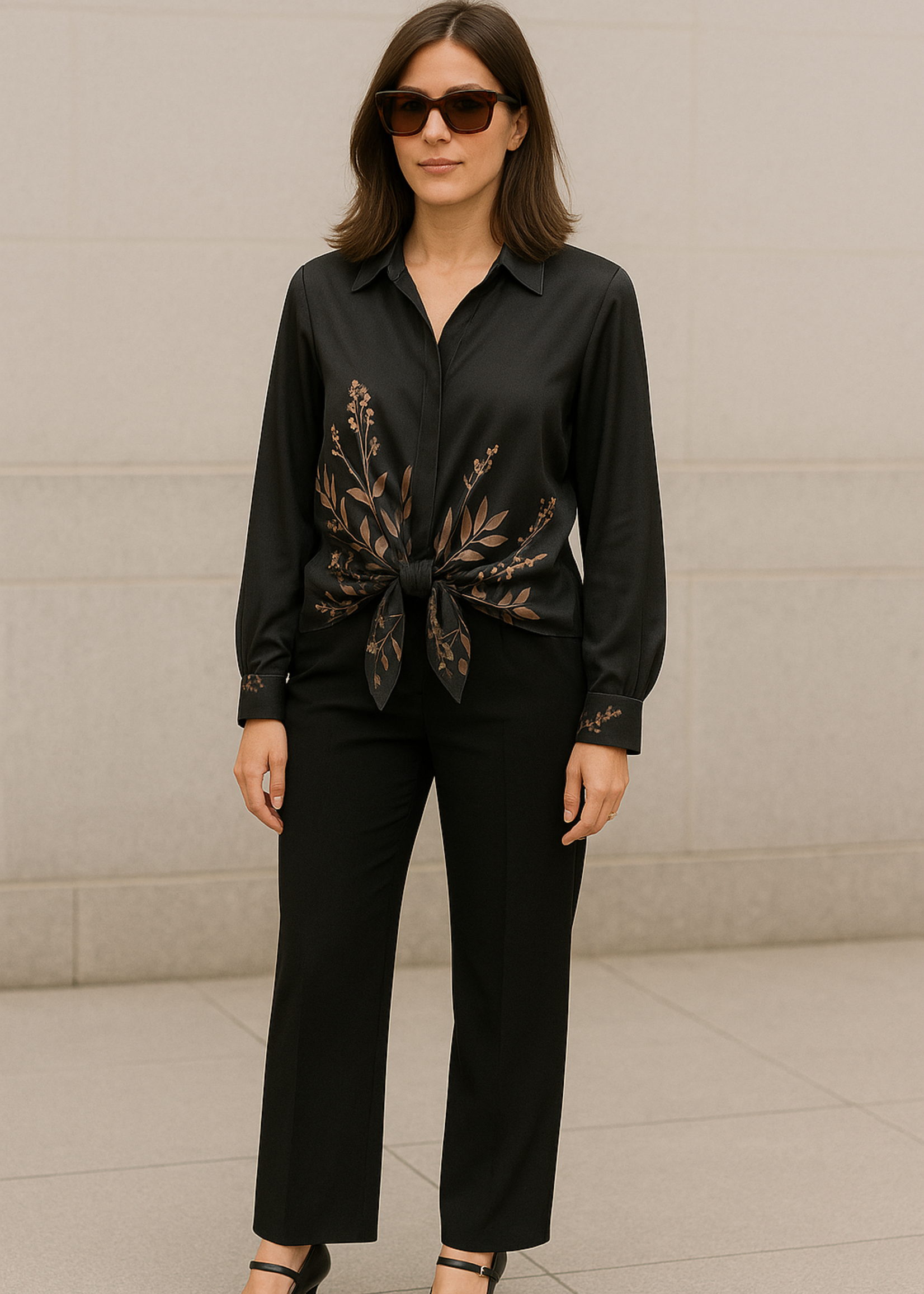 Print tie front blouse +2 colors