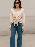 Print tie front blouse +2 colors