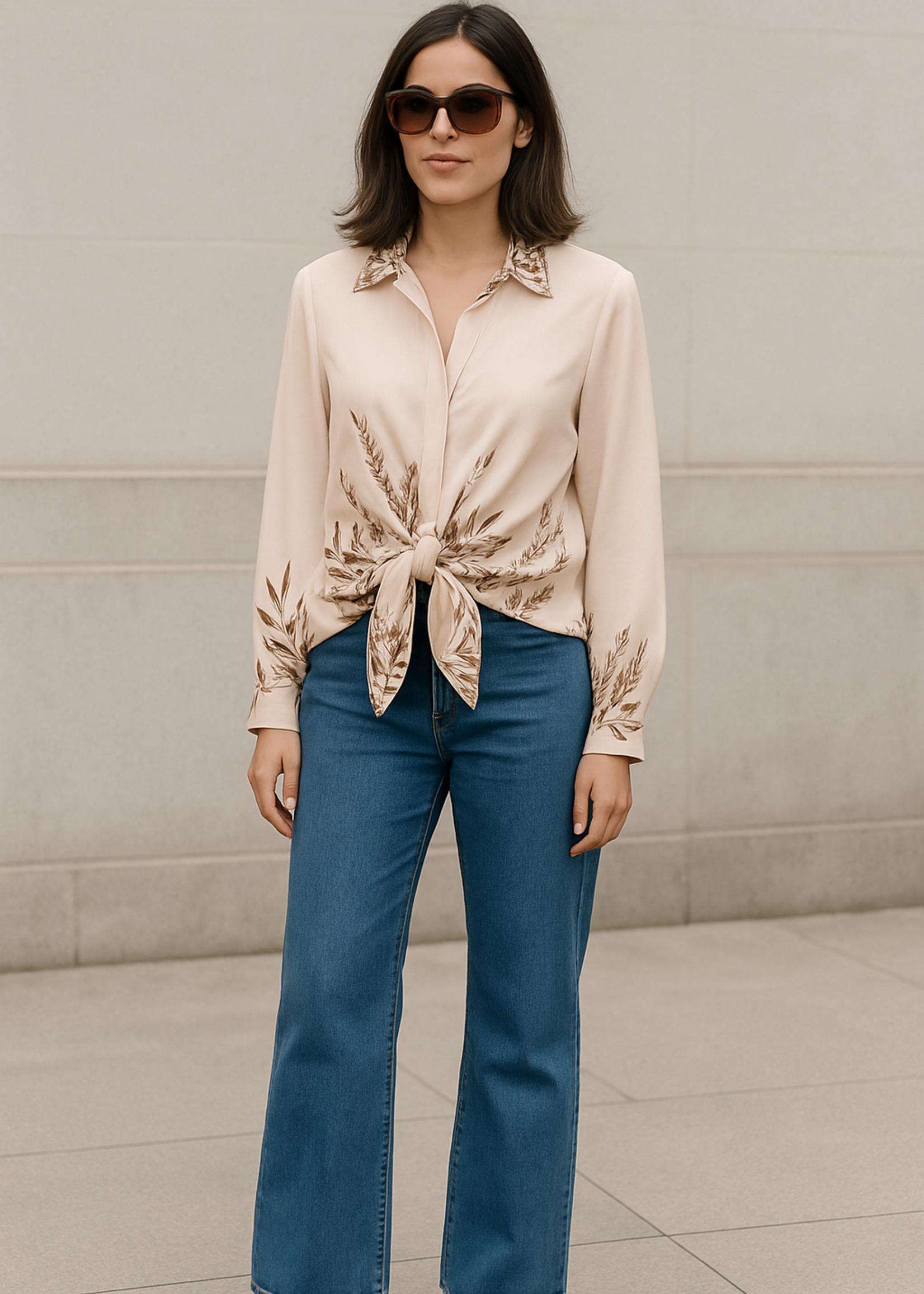 Print tie front blouse +2 colors