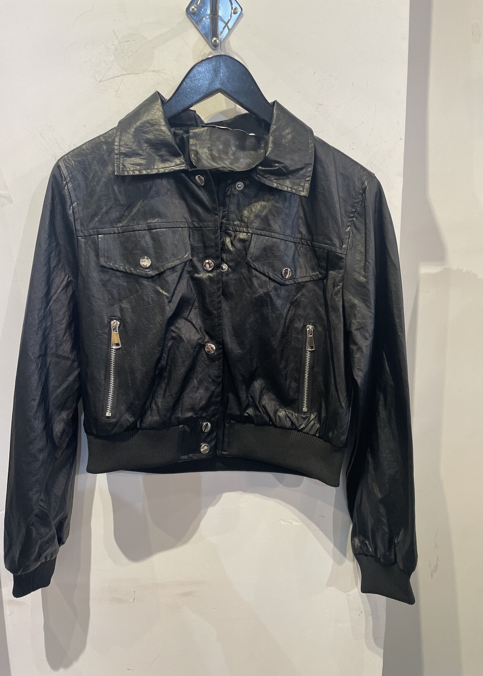 Crackle leather bomber