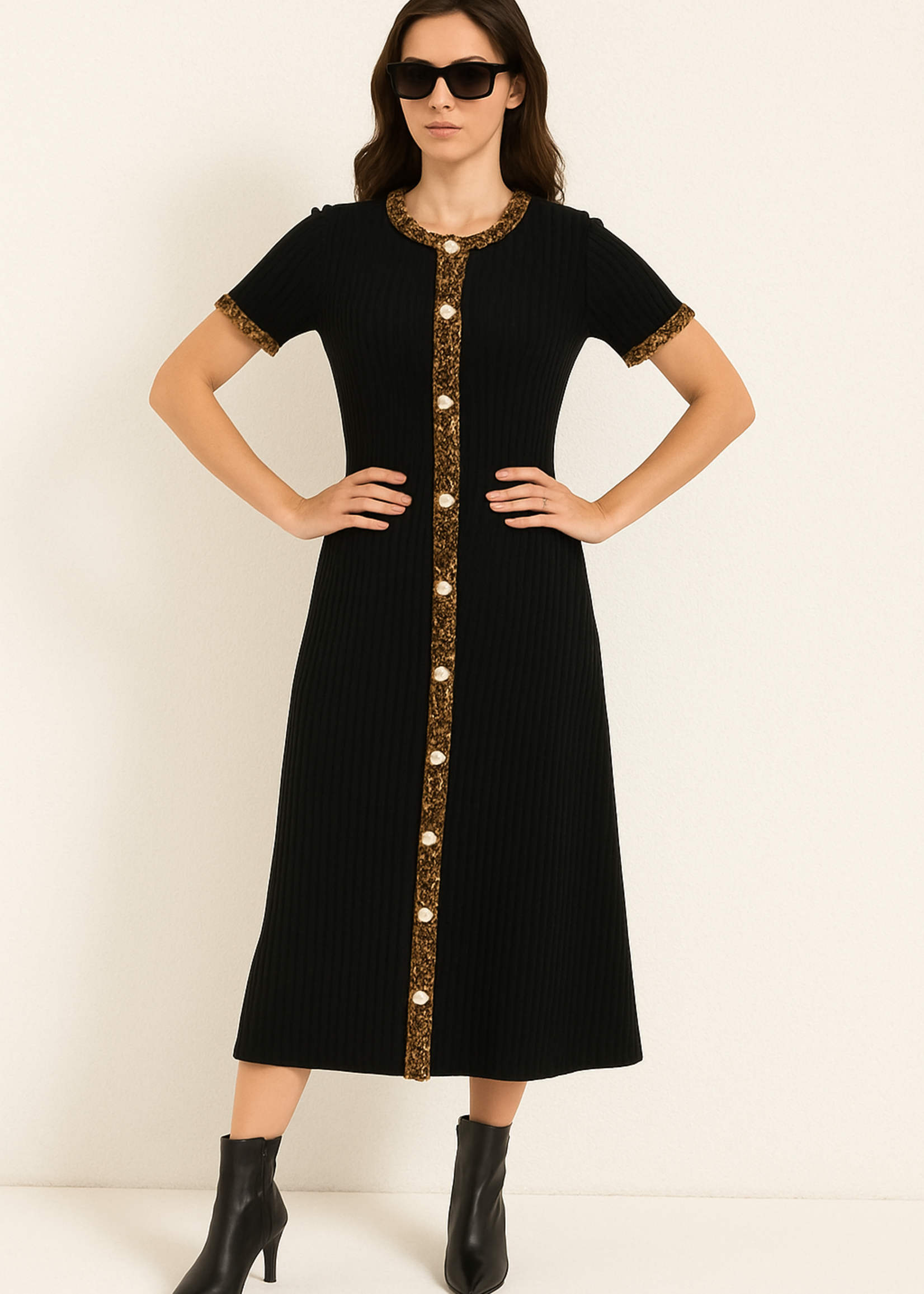 Leopard trim dress +2 colors