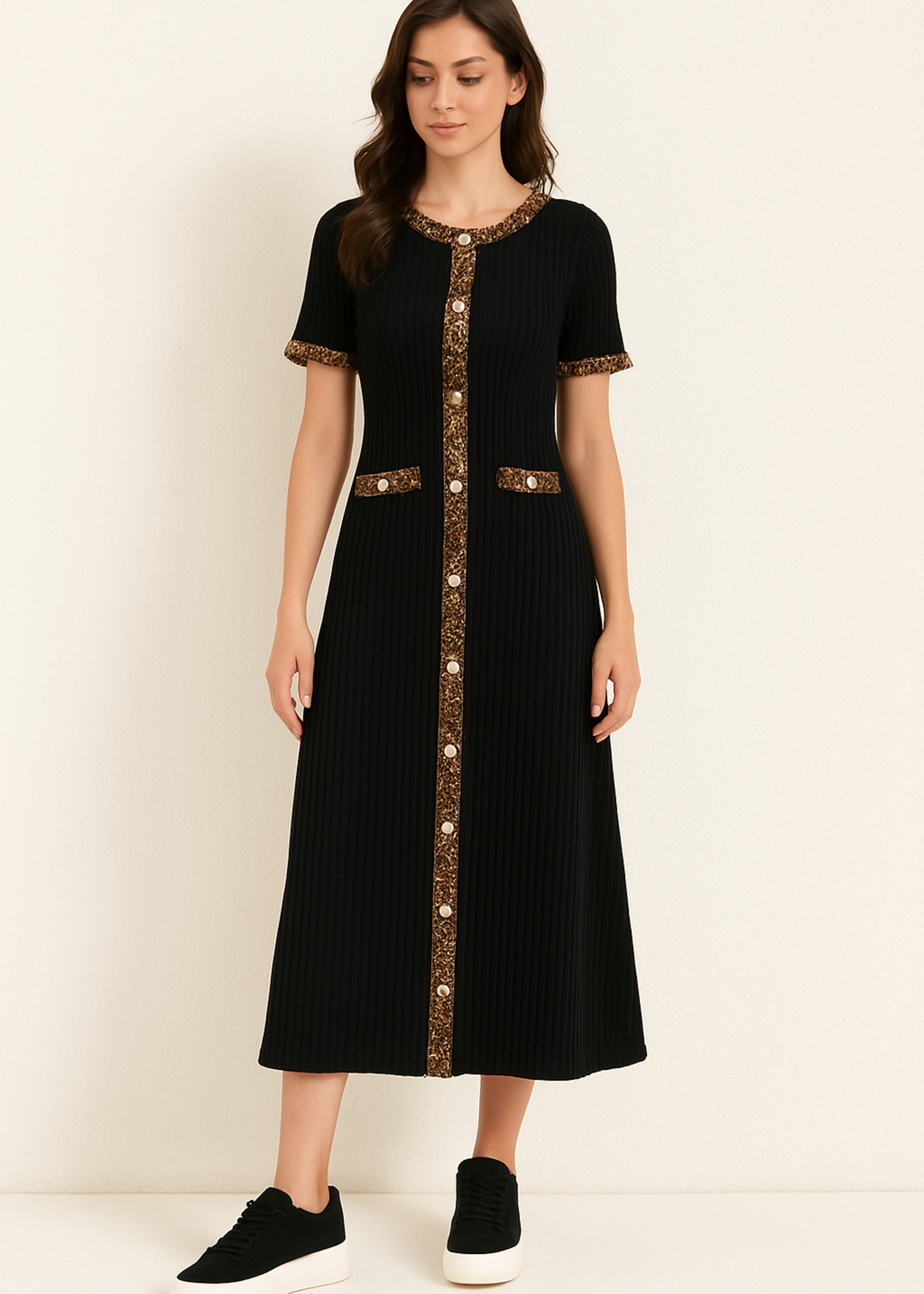 Leopard trim dress +2 colors
