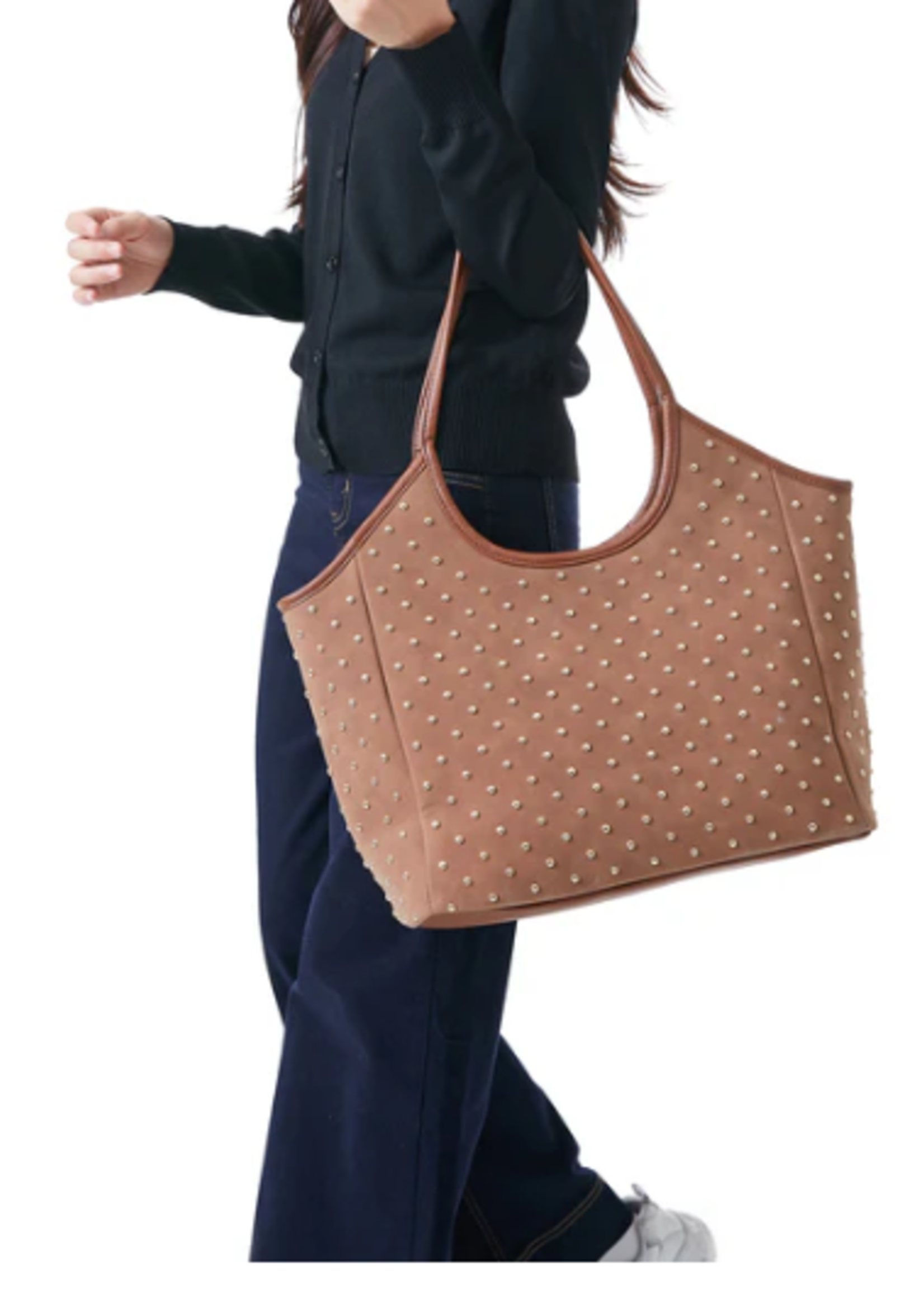 Suede studded tote