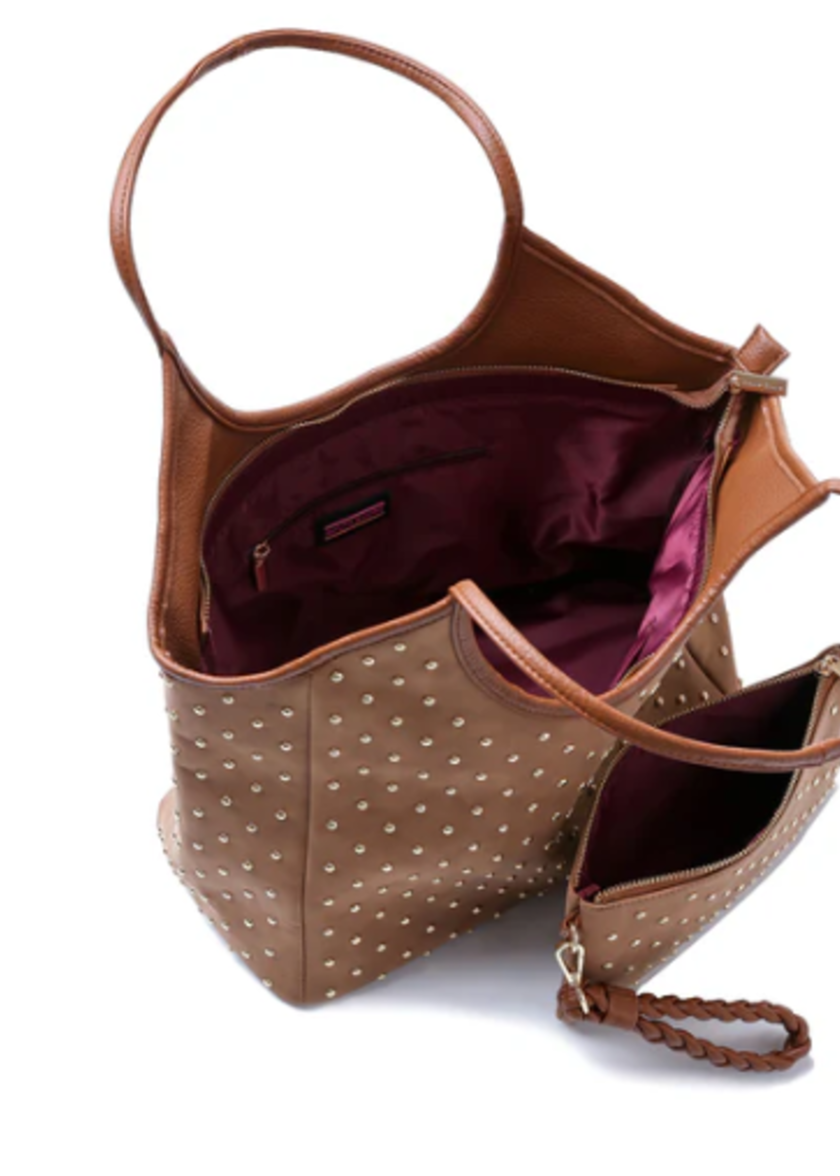 Suede studded tote