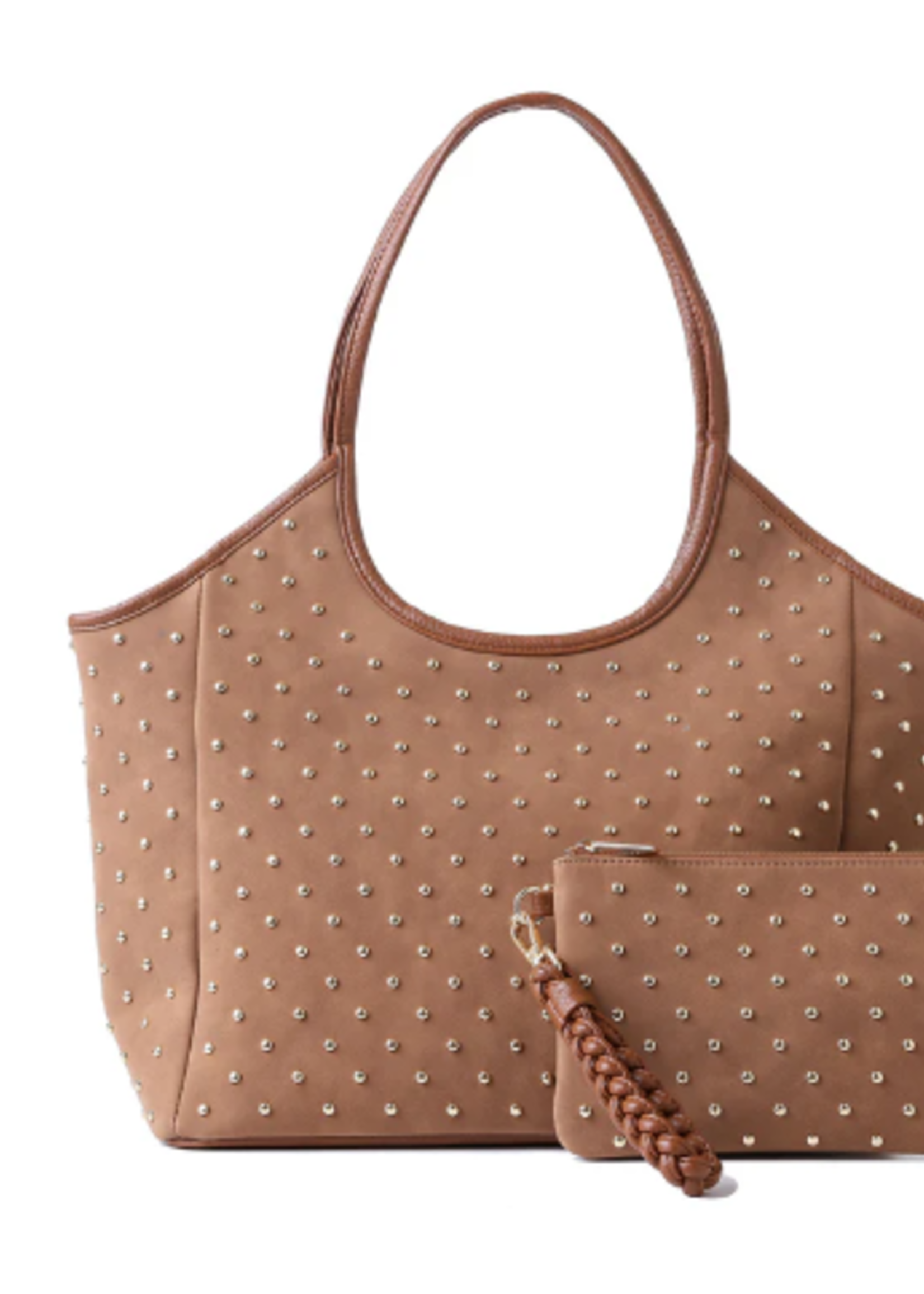 Suede studded tote