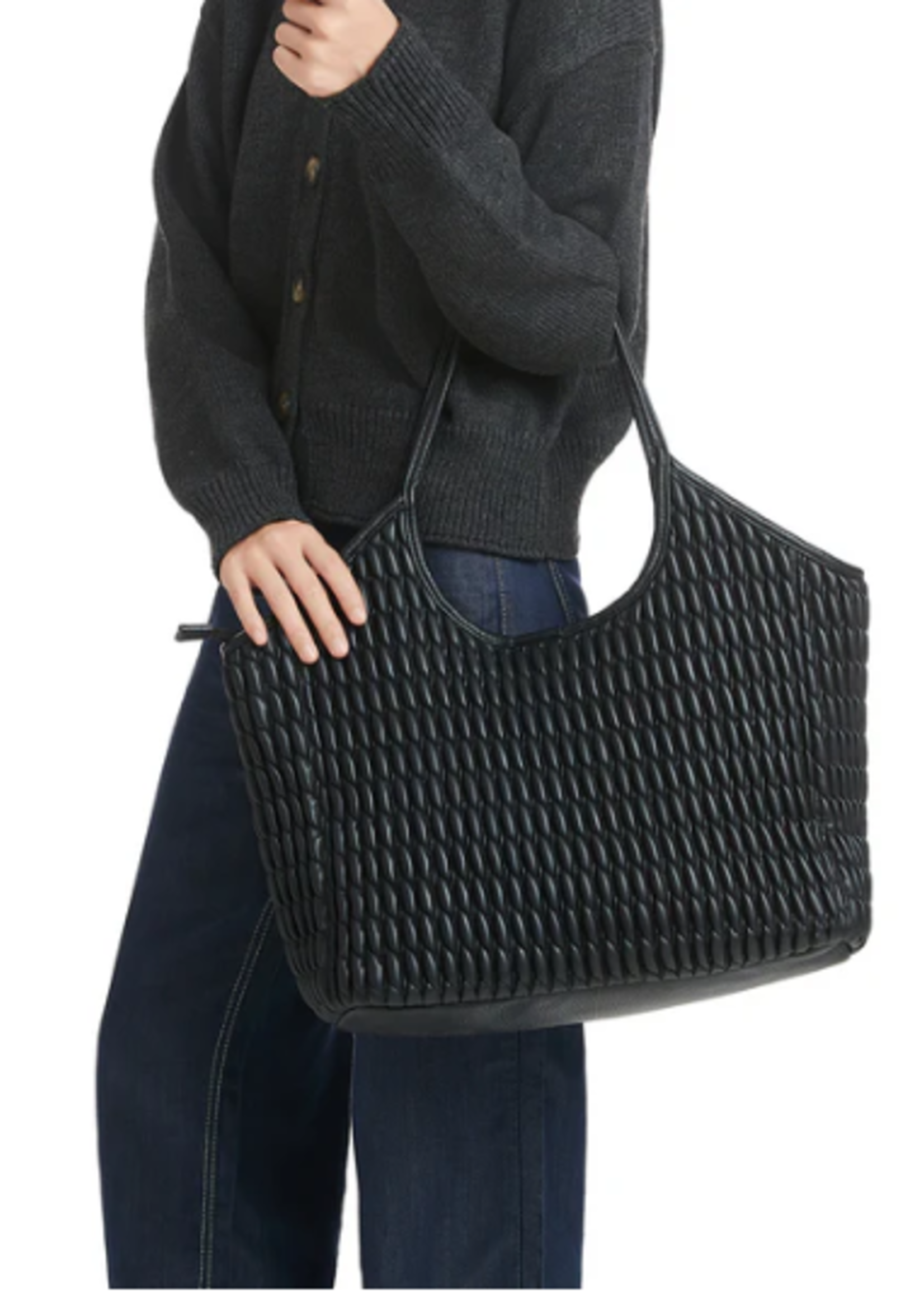 Puckered leather tote