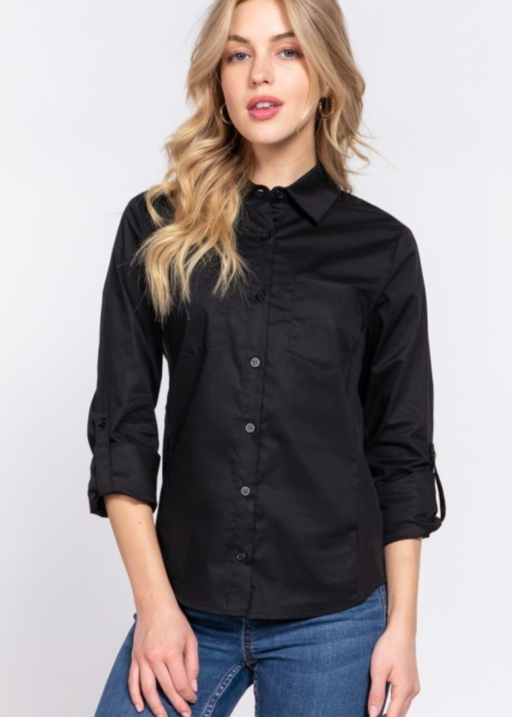 Ribbed panel button down shirt