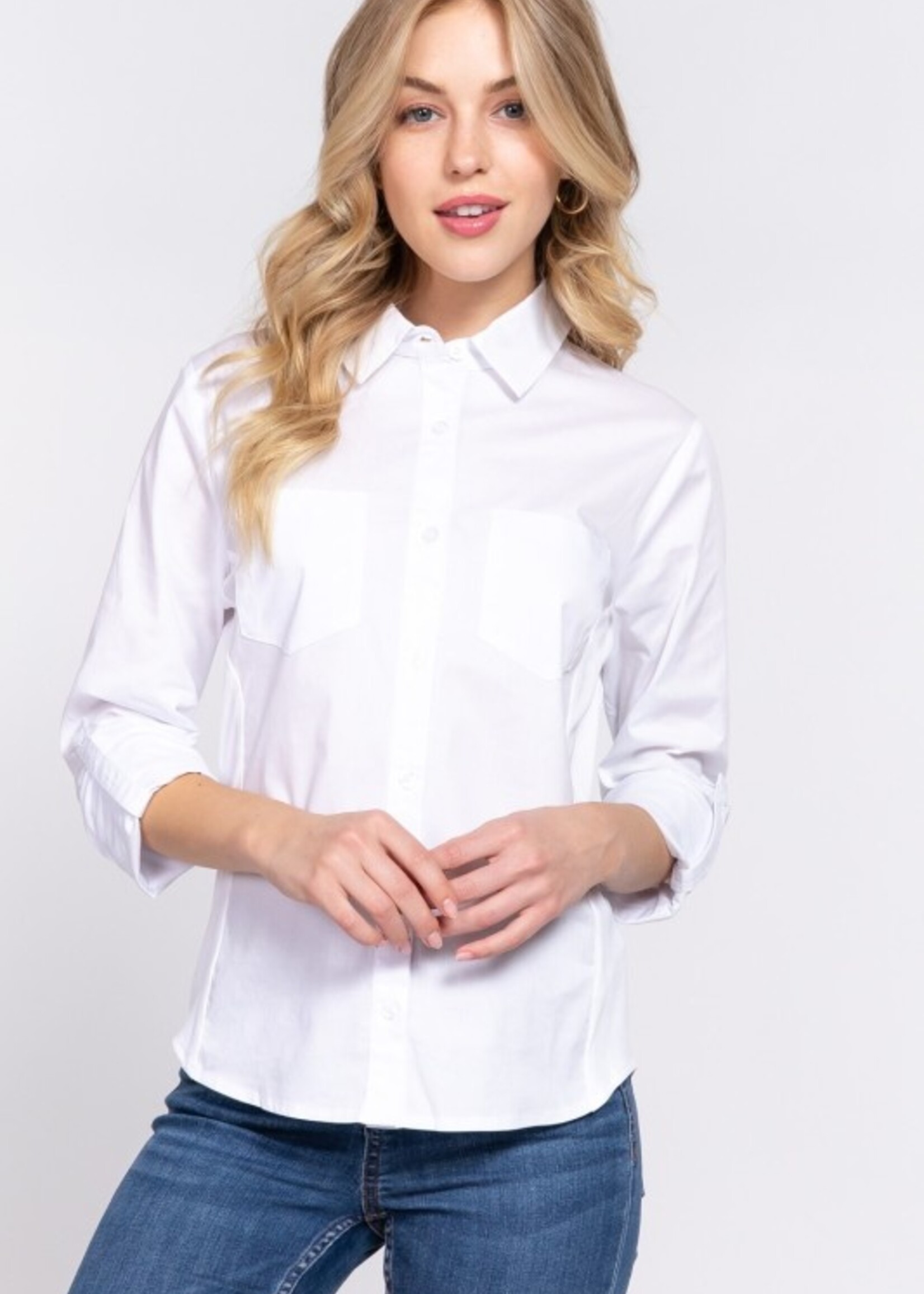 Ribbed panel button down shirt