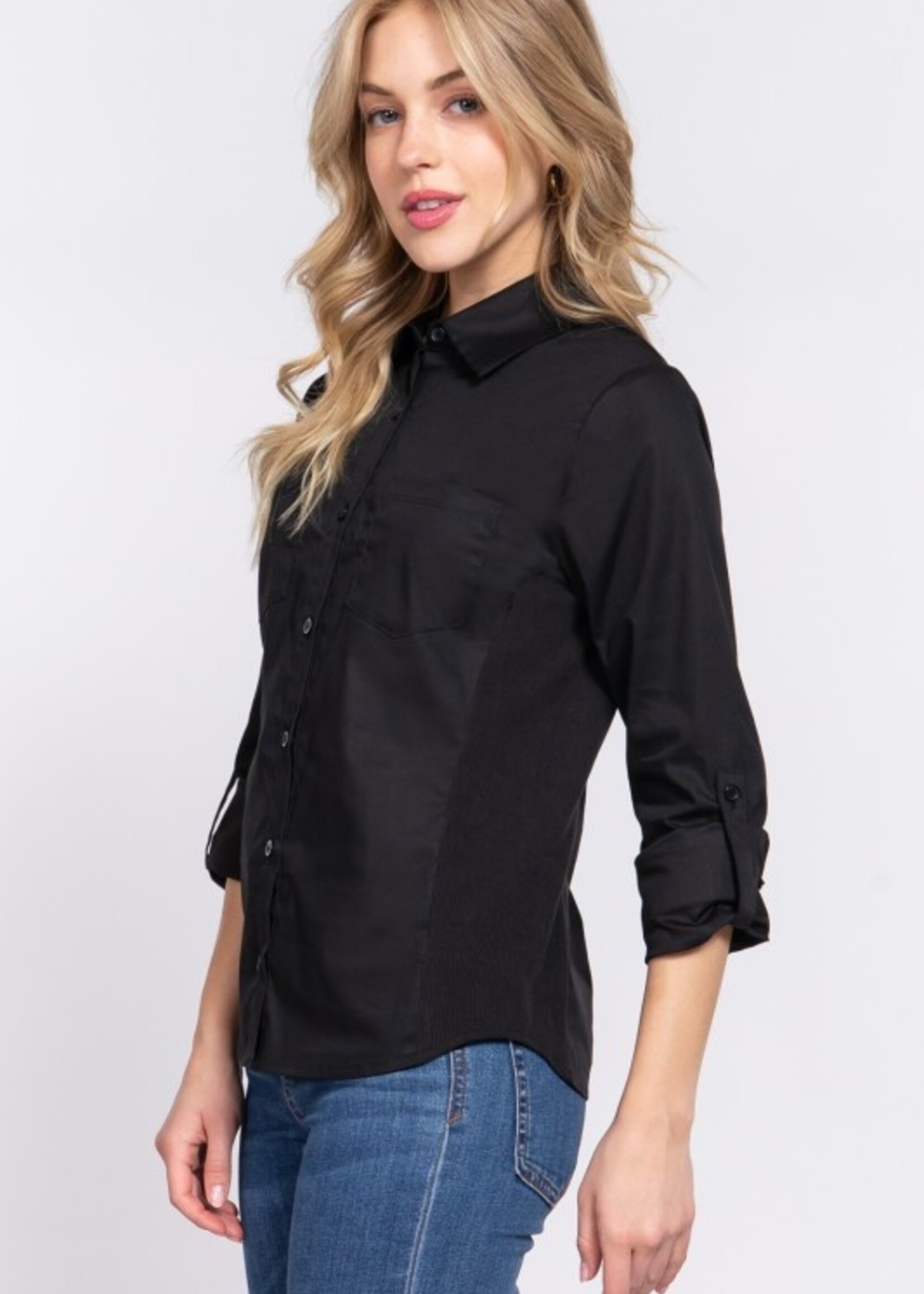 Ribbed panel button down shirt