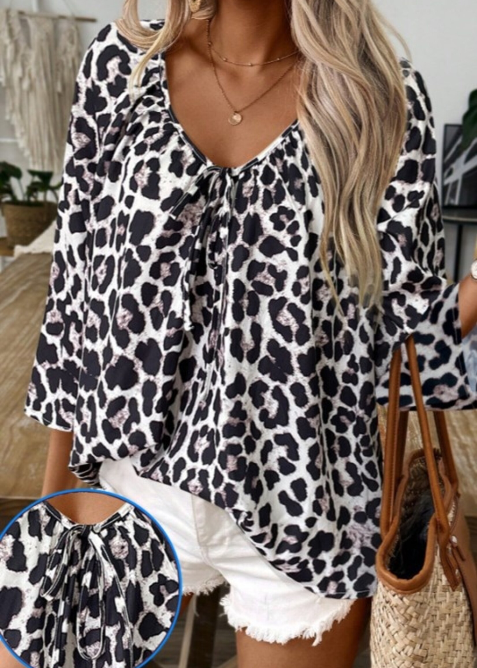 Leopard tie blouse