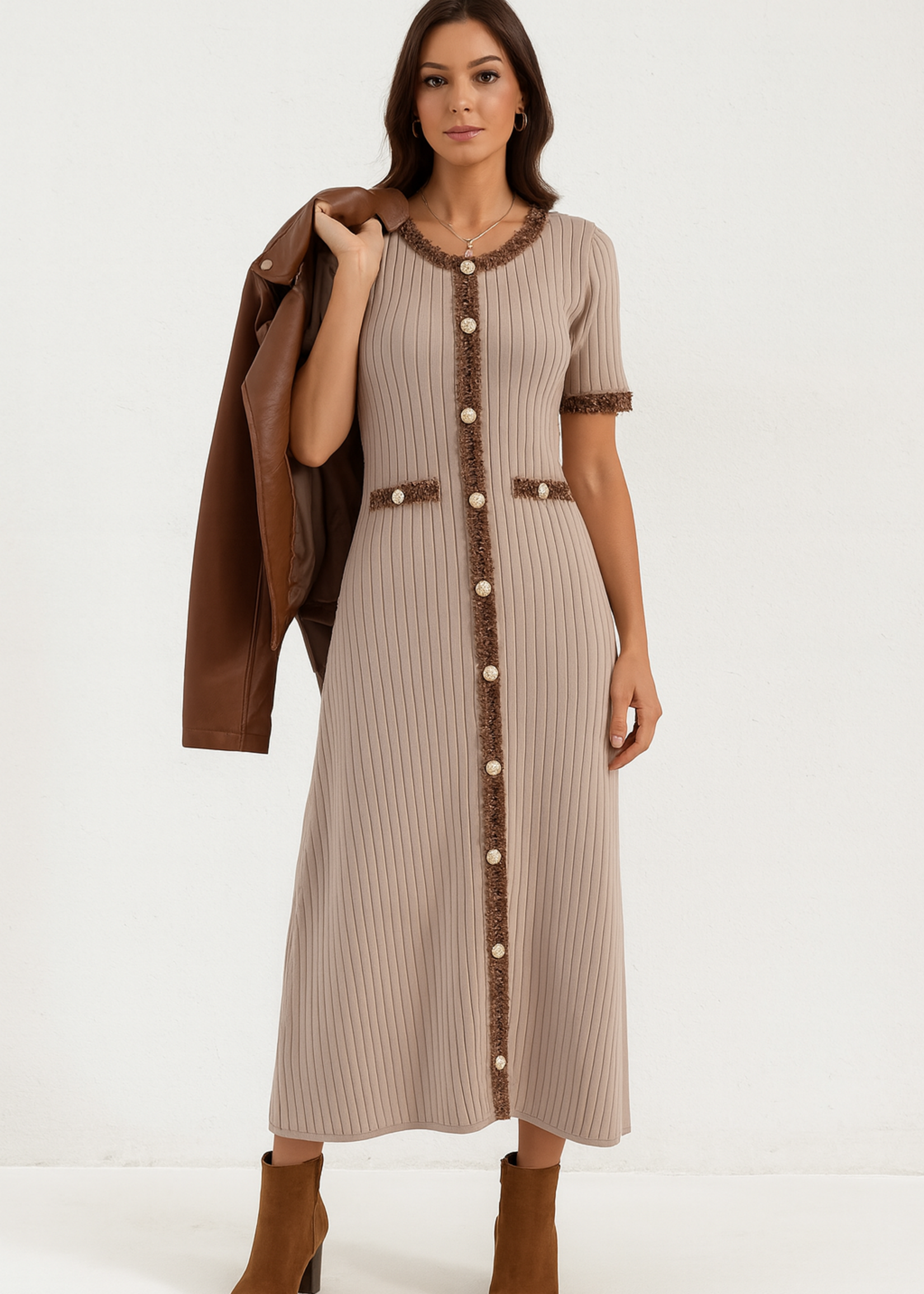 Leopard trim dress +2 colors