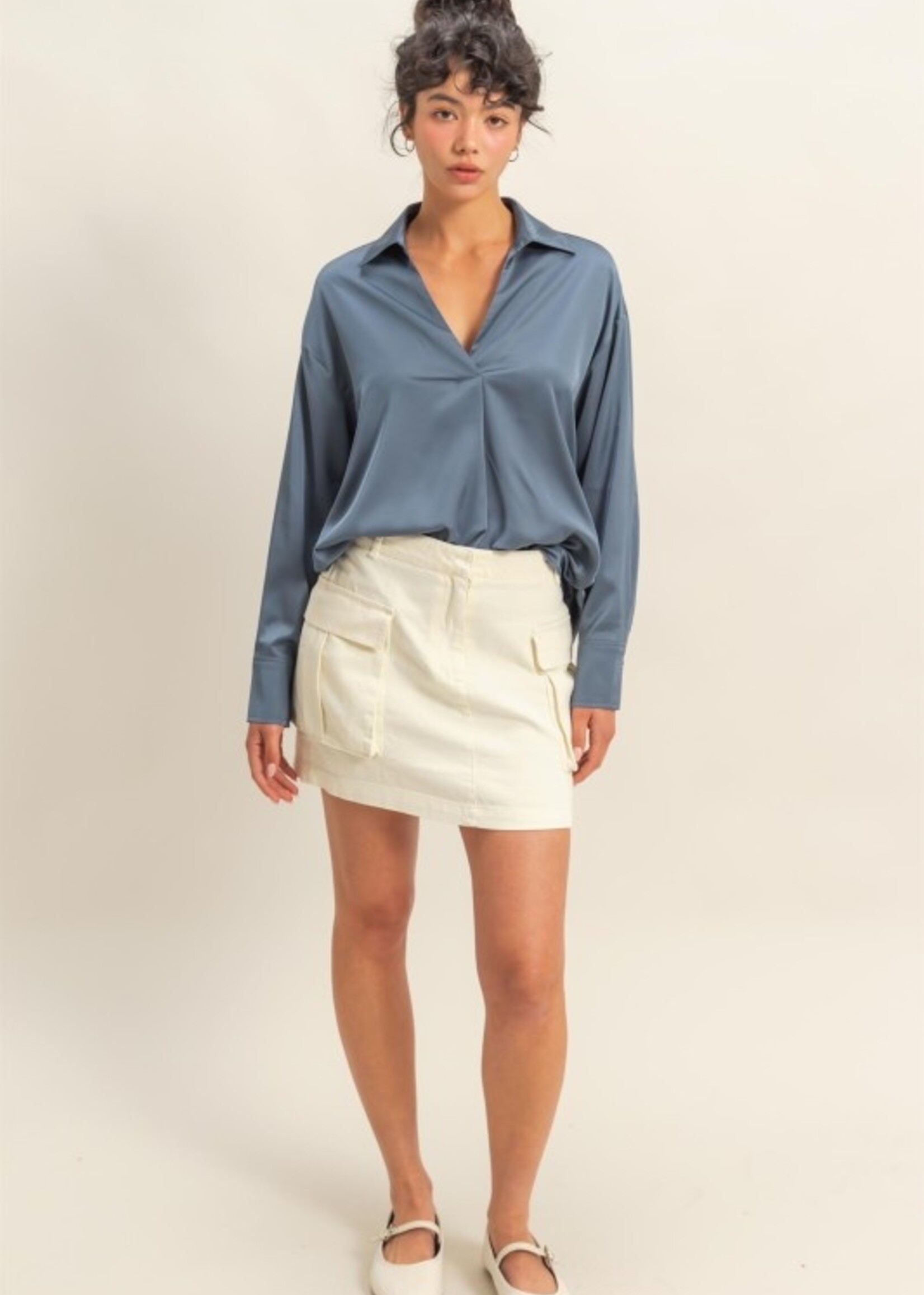 V neck satin top + 2 colors