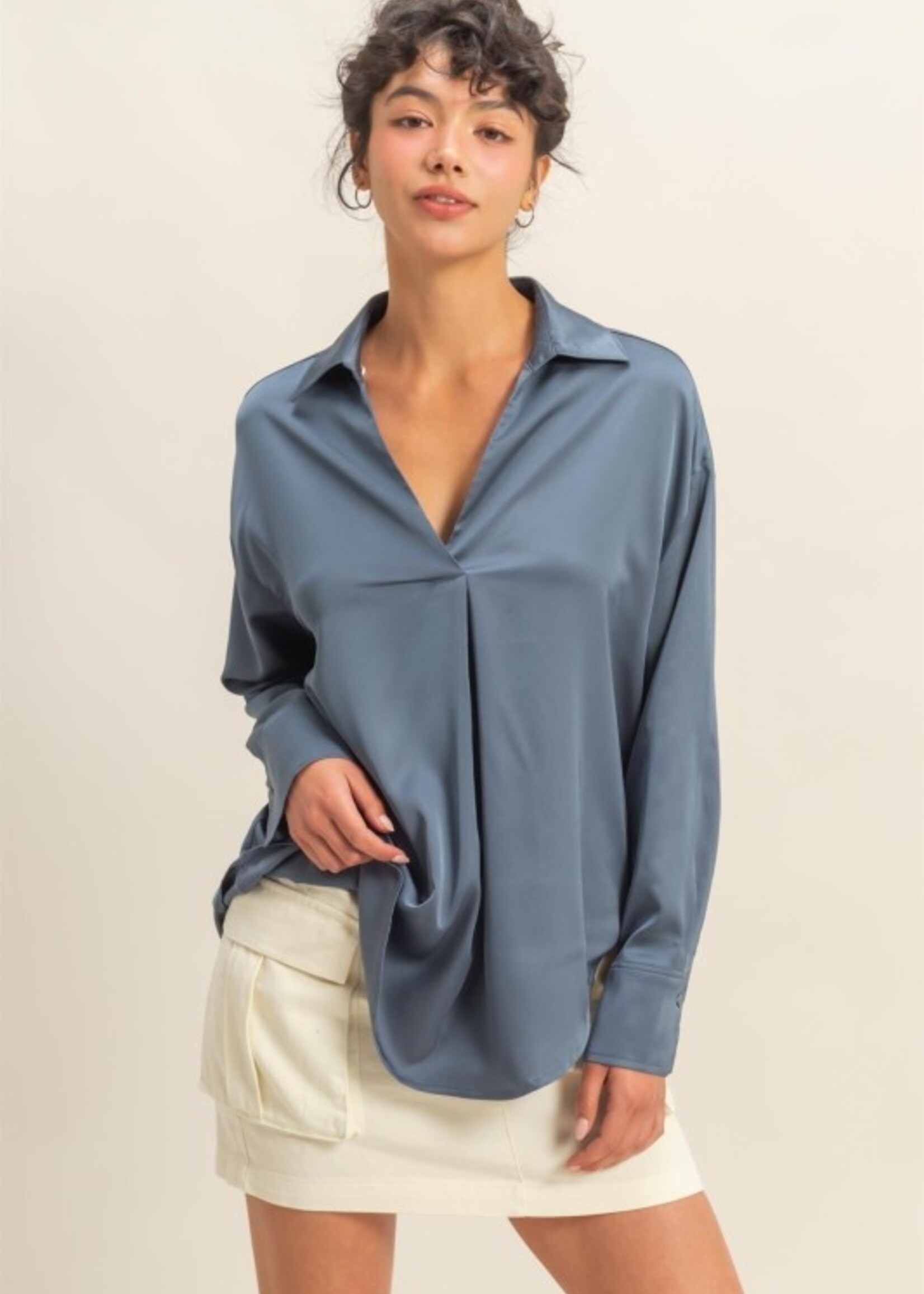 V neck satin top + 2 colors