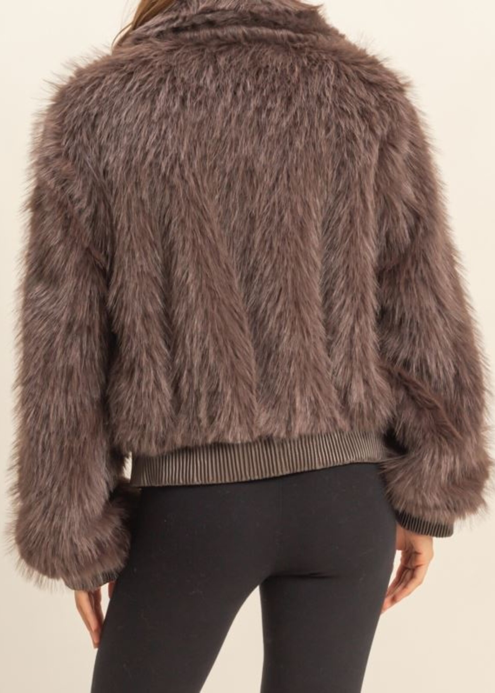 Leather trim fur jacket +2 colors