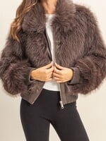Leather trim fur jacket +2 colors