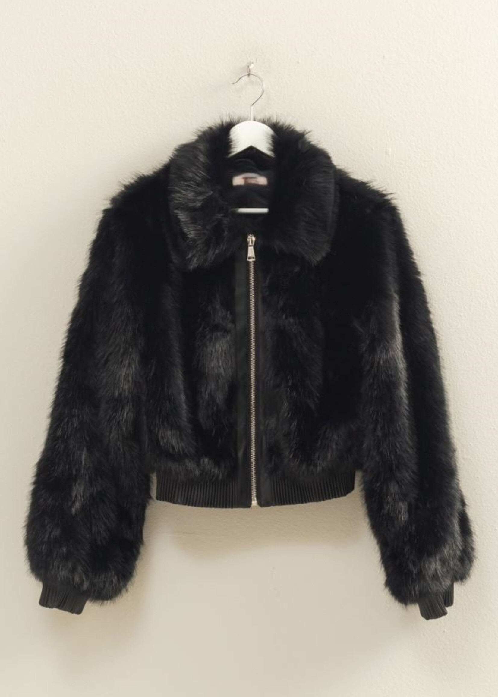 Leather trim fur jacket +2 colors