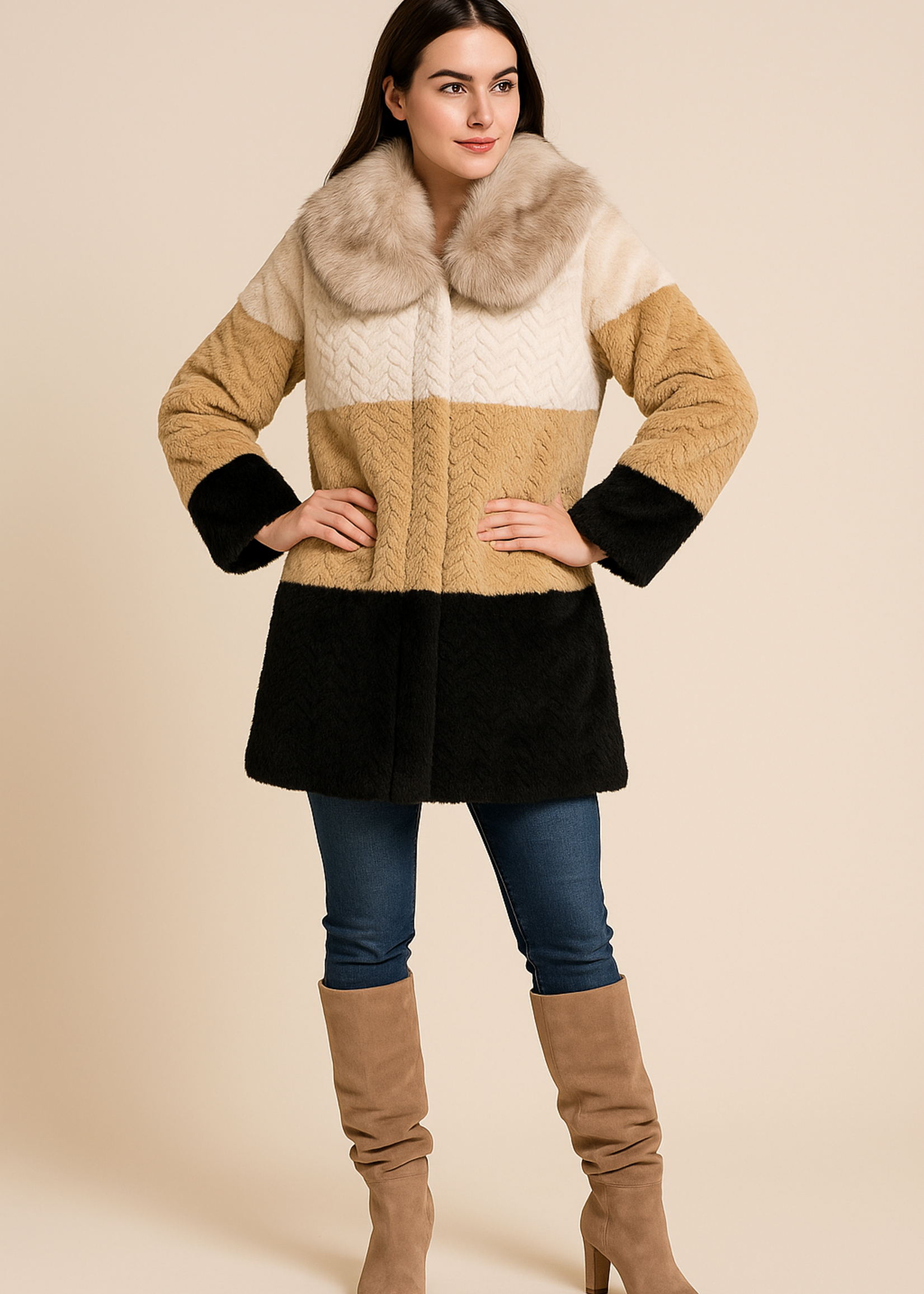Tricolor fur coat