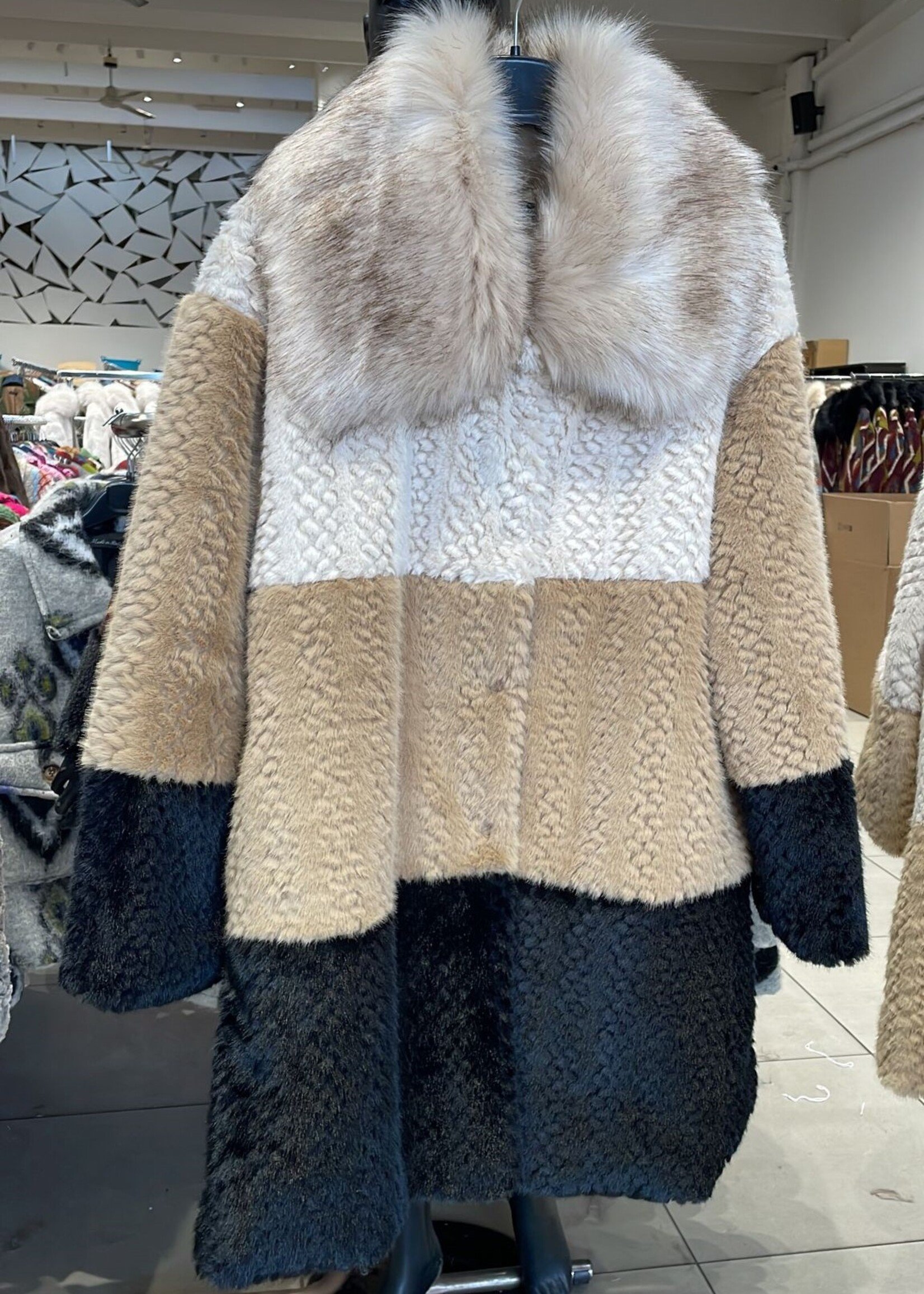 Tricolor fur coat