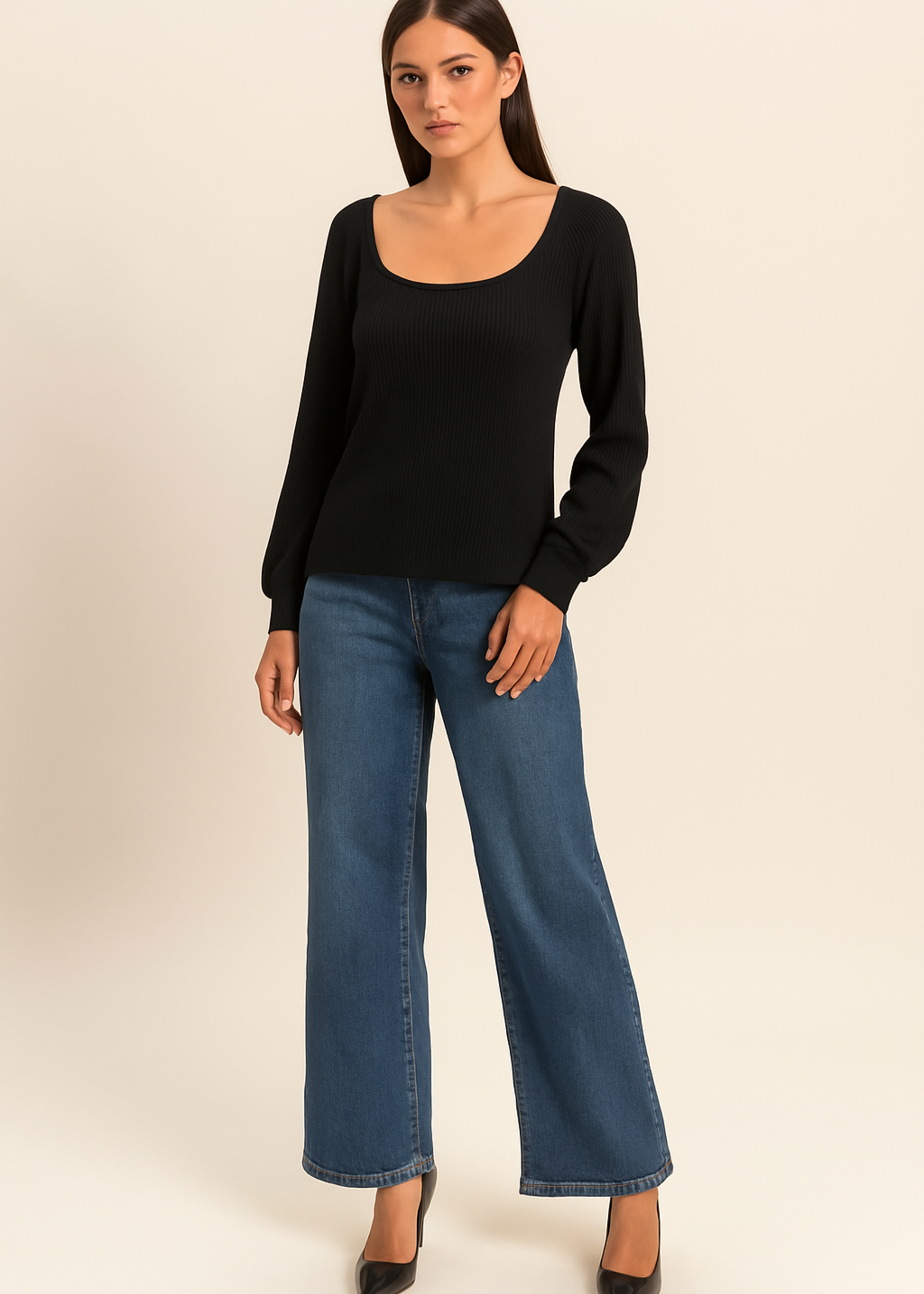 Rib balloon sleeve + 2 colors