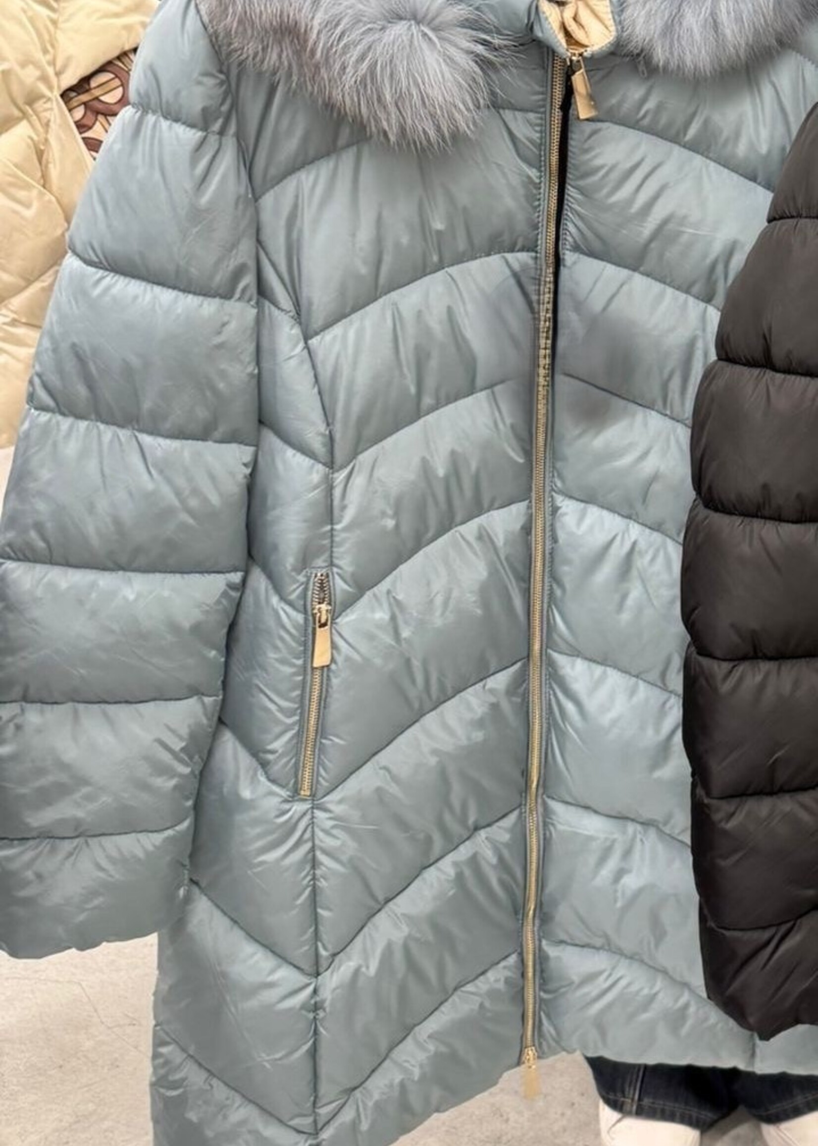 Long fur hood puffer