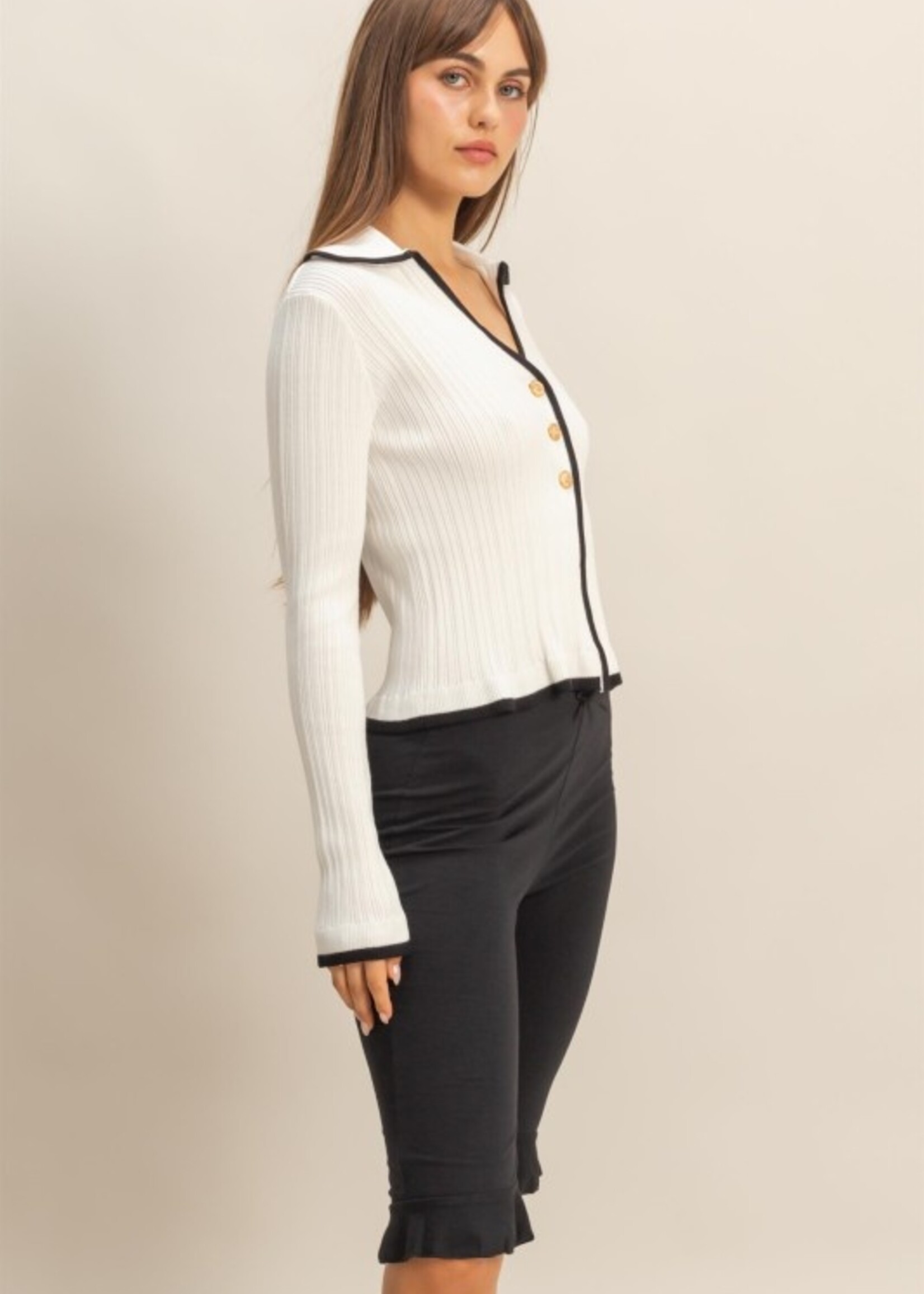 Ribbed 3 button cardigan top