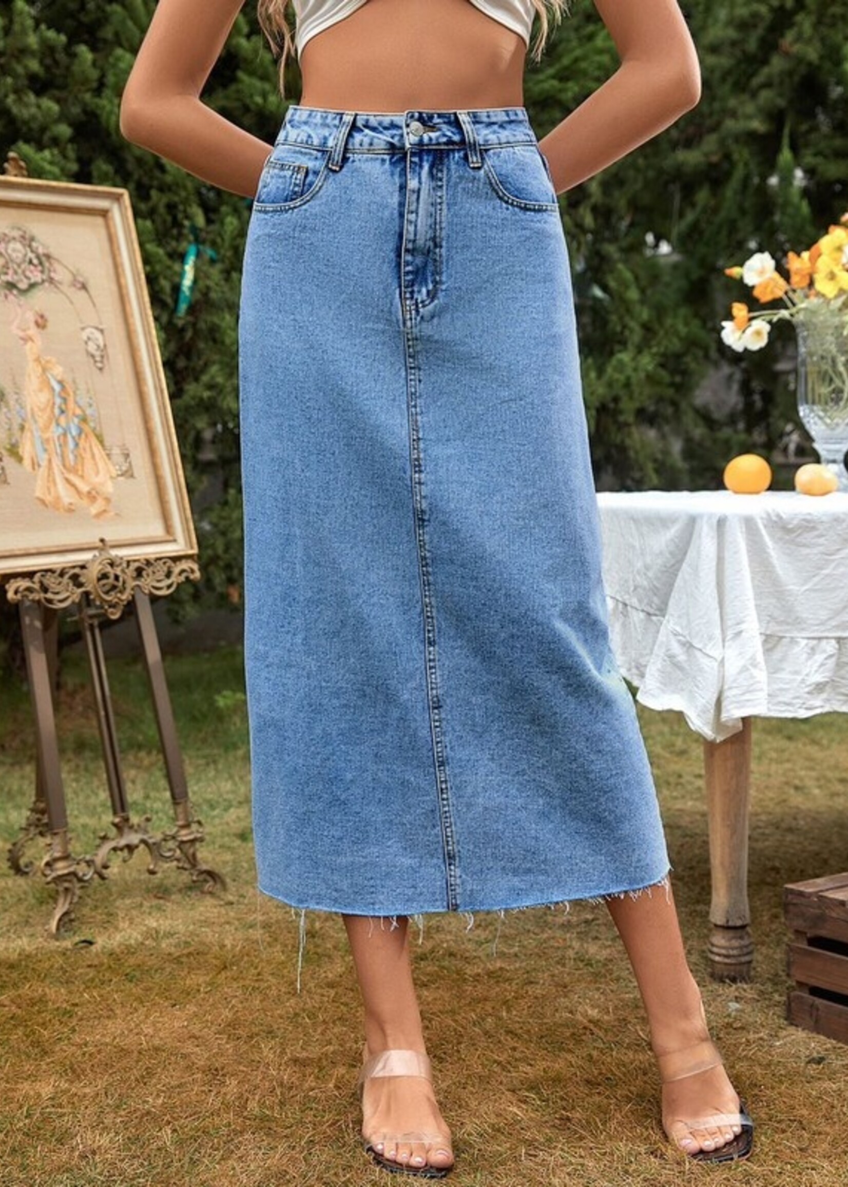 Denim midi skirt