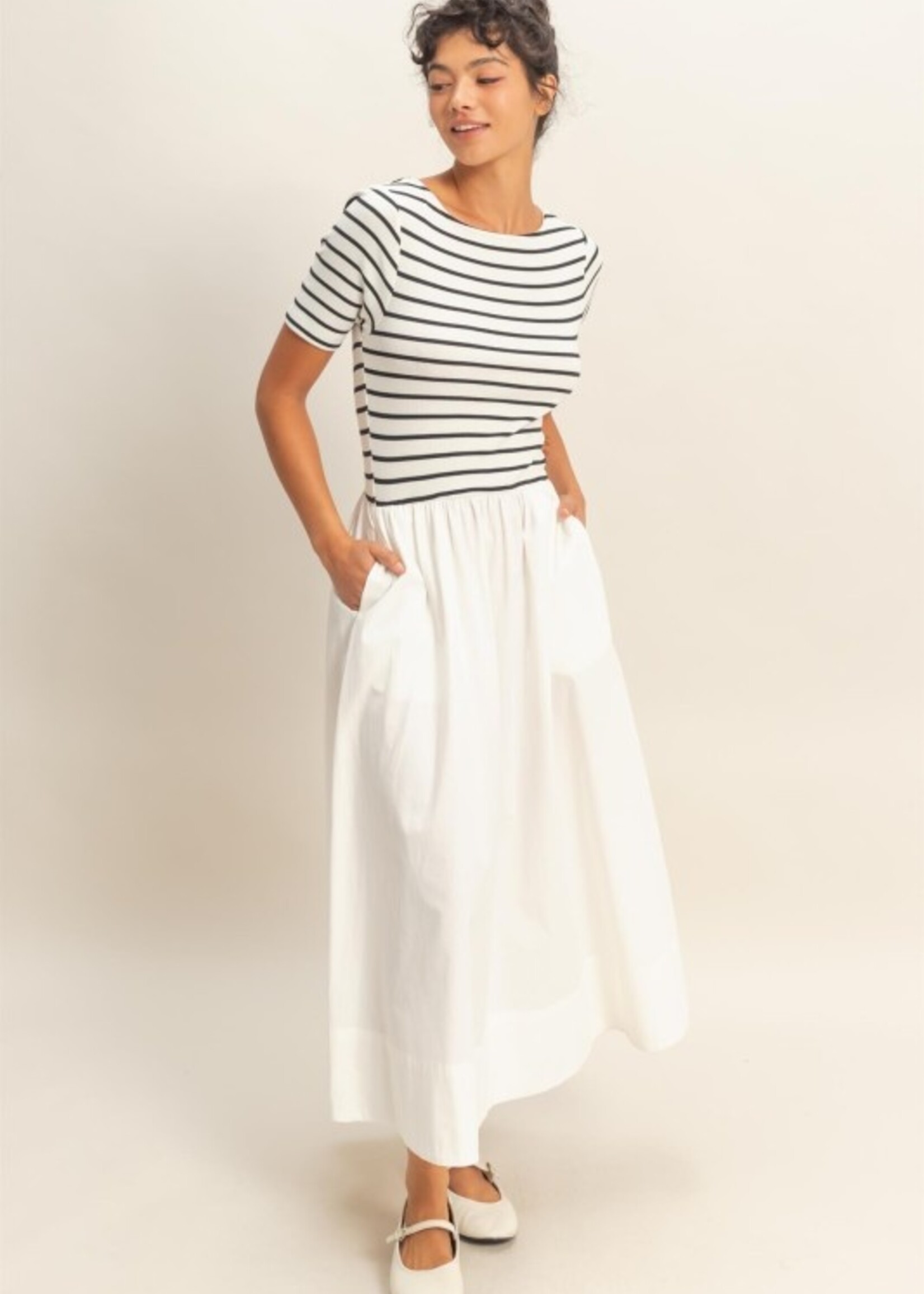 Stripe poplin midi
