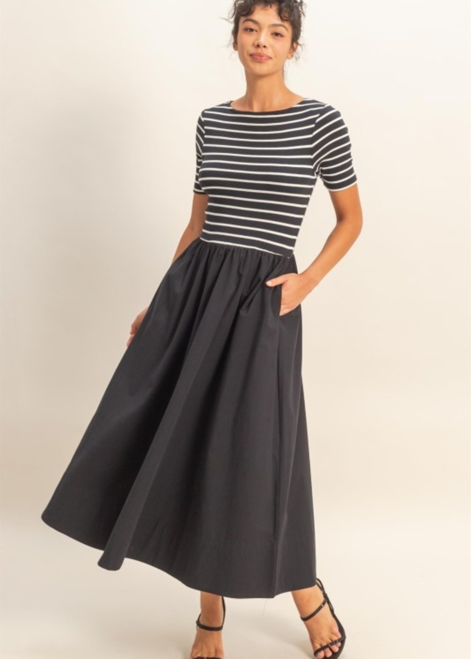 Stripe poplin midi