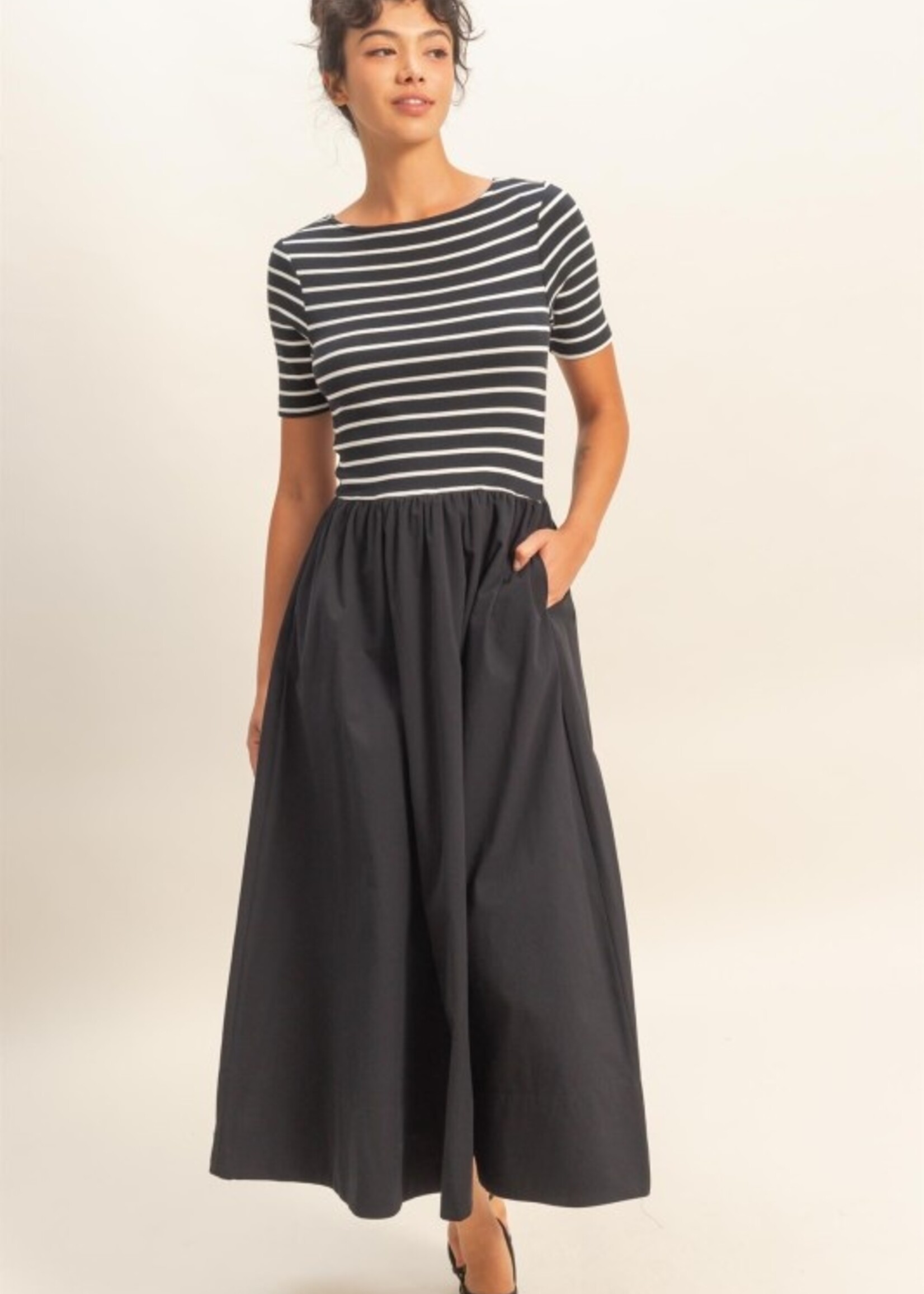 Stripe poplin midi