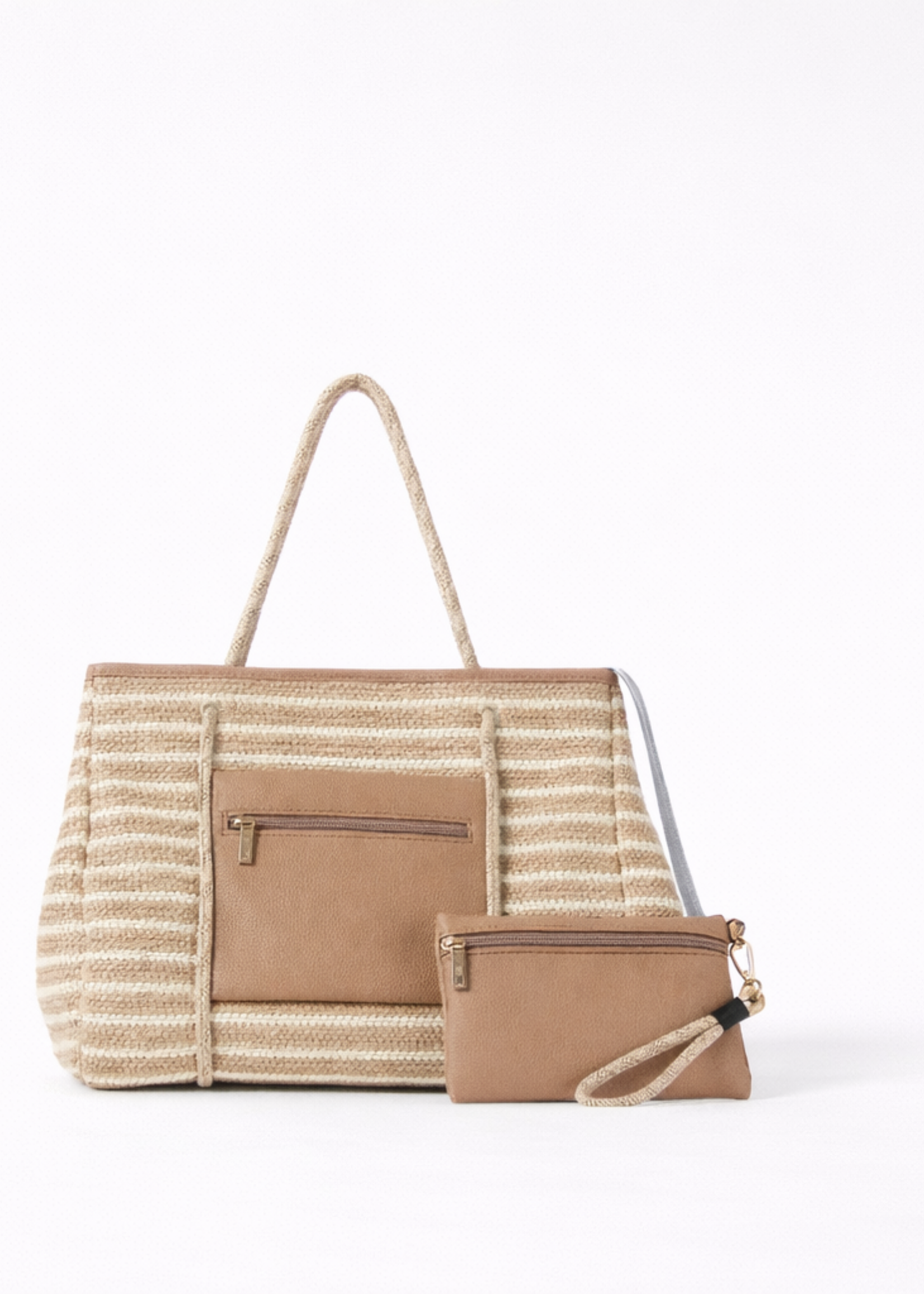 Beige stripe tote