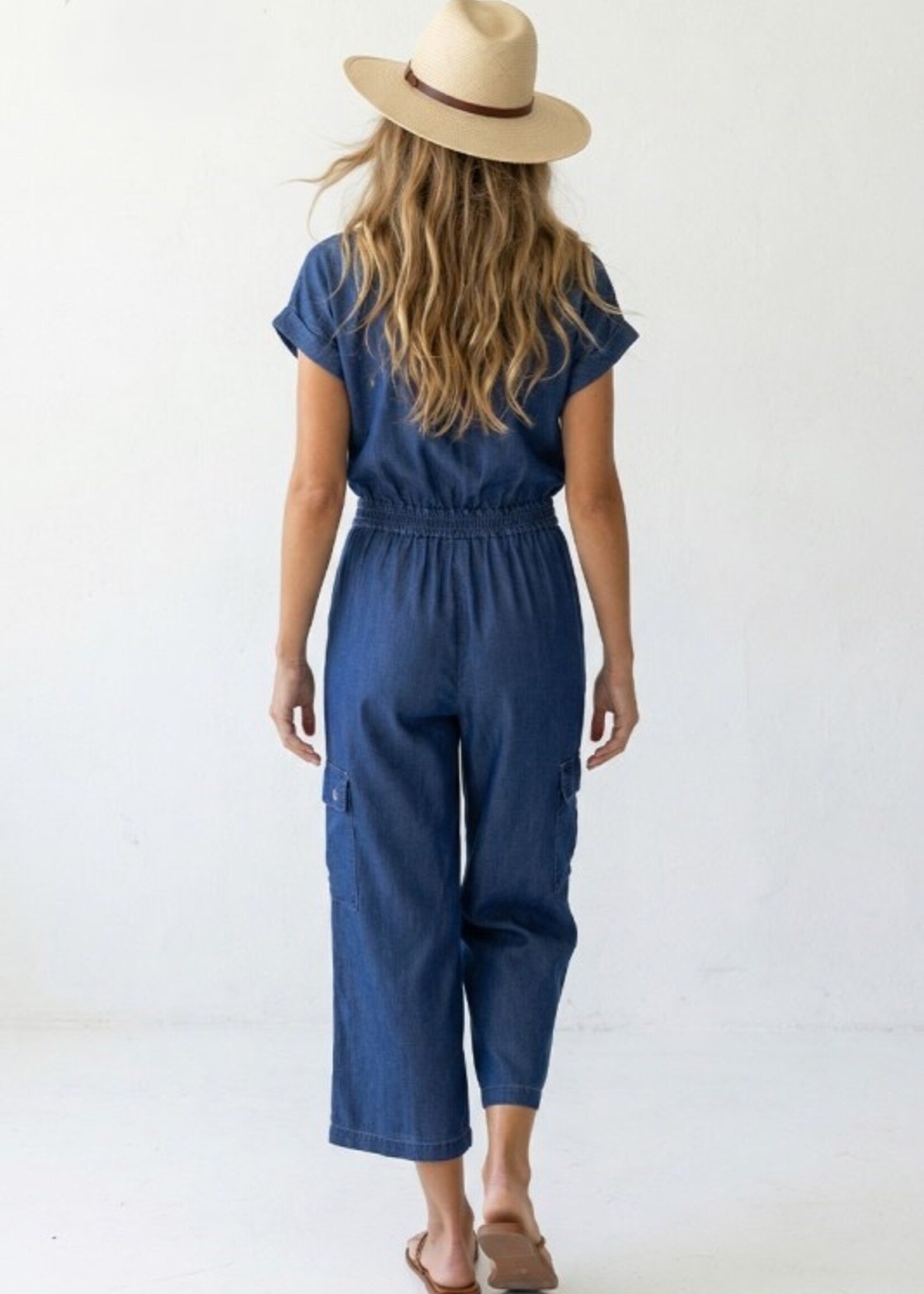 Denim cargo jumpsuit