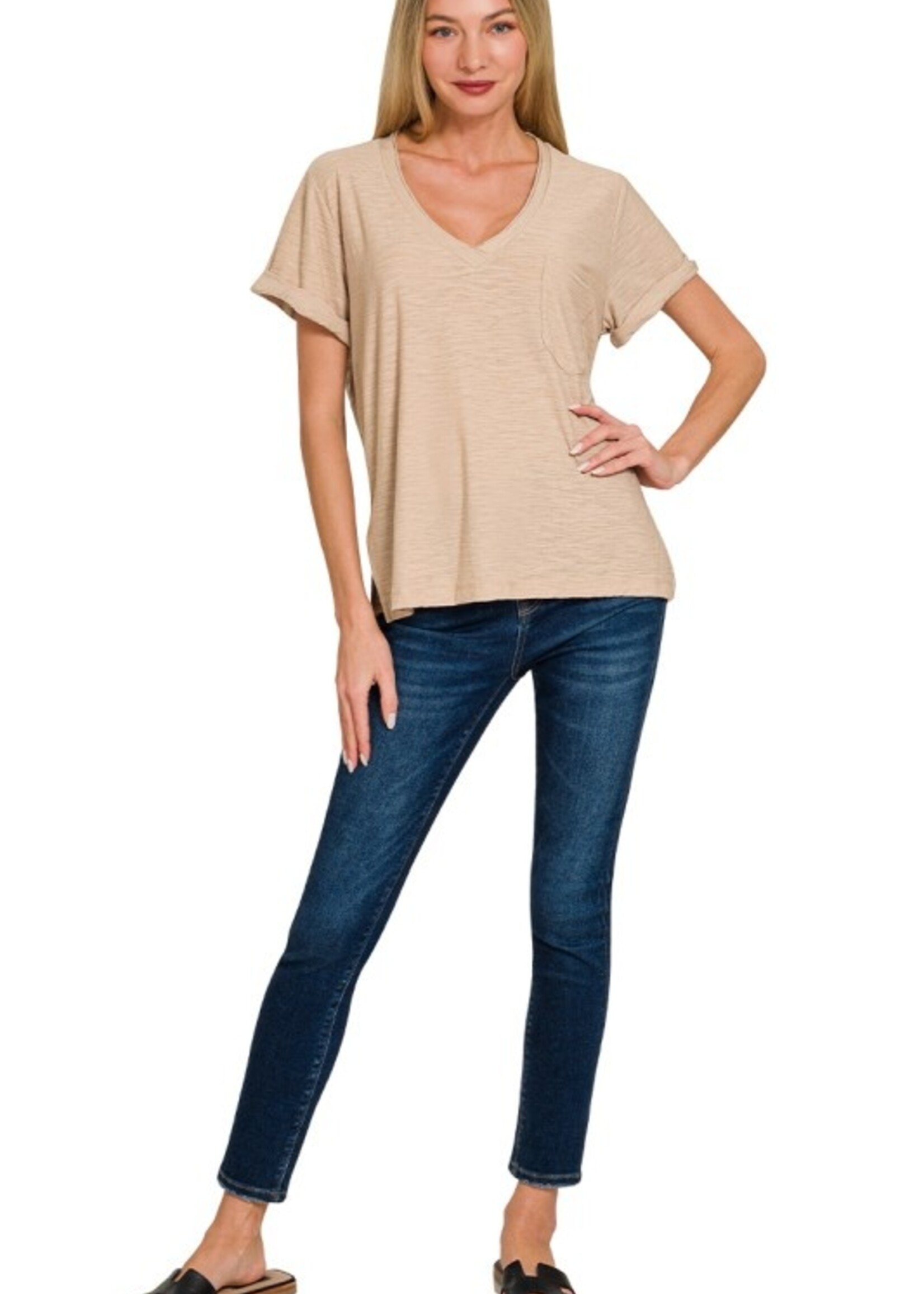 Slub V neck Tee +4 colors
