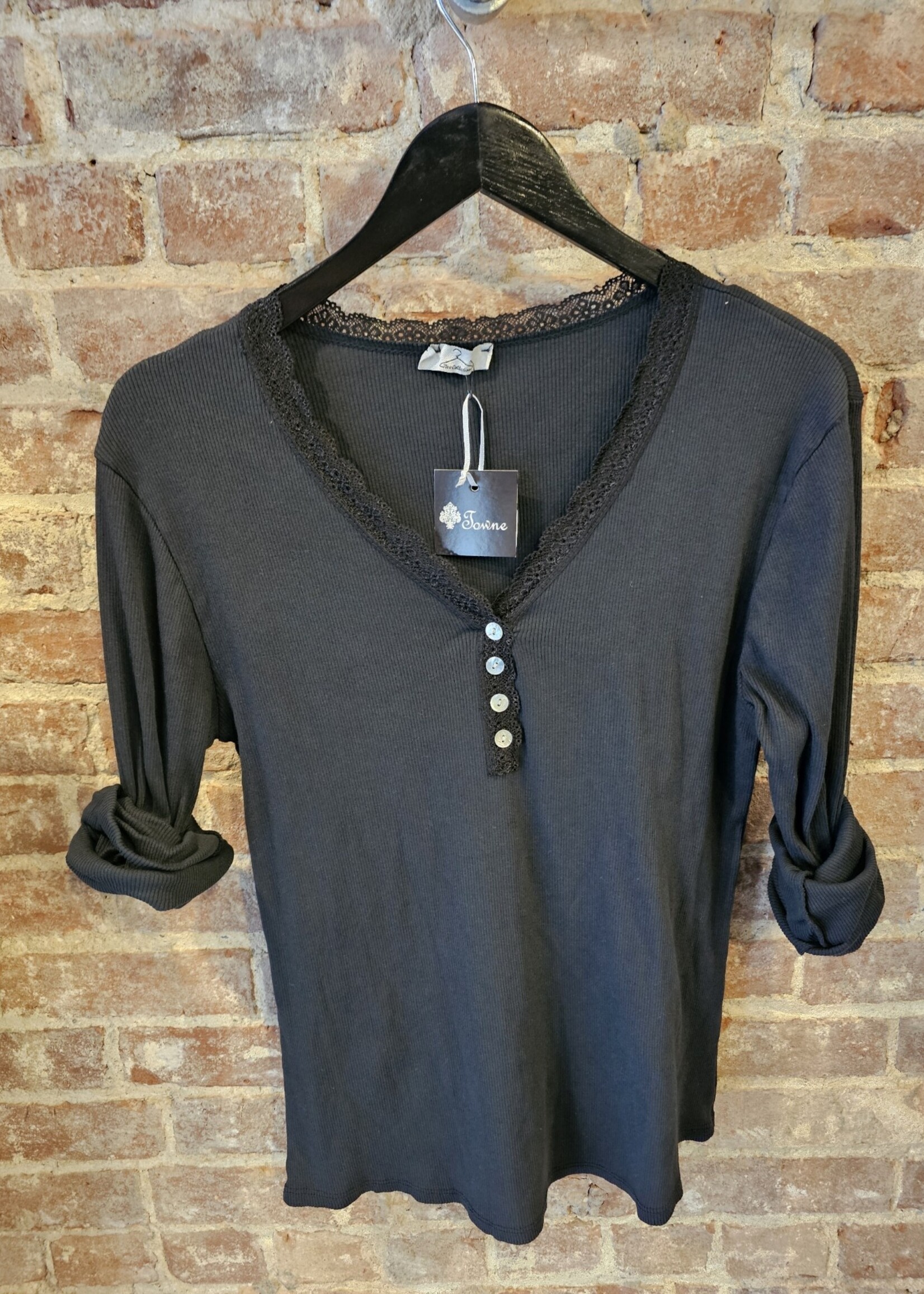 Lace trim henley +4 colors