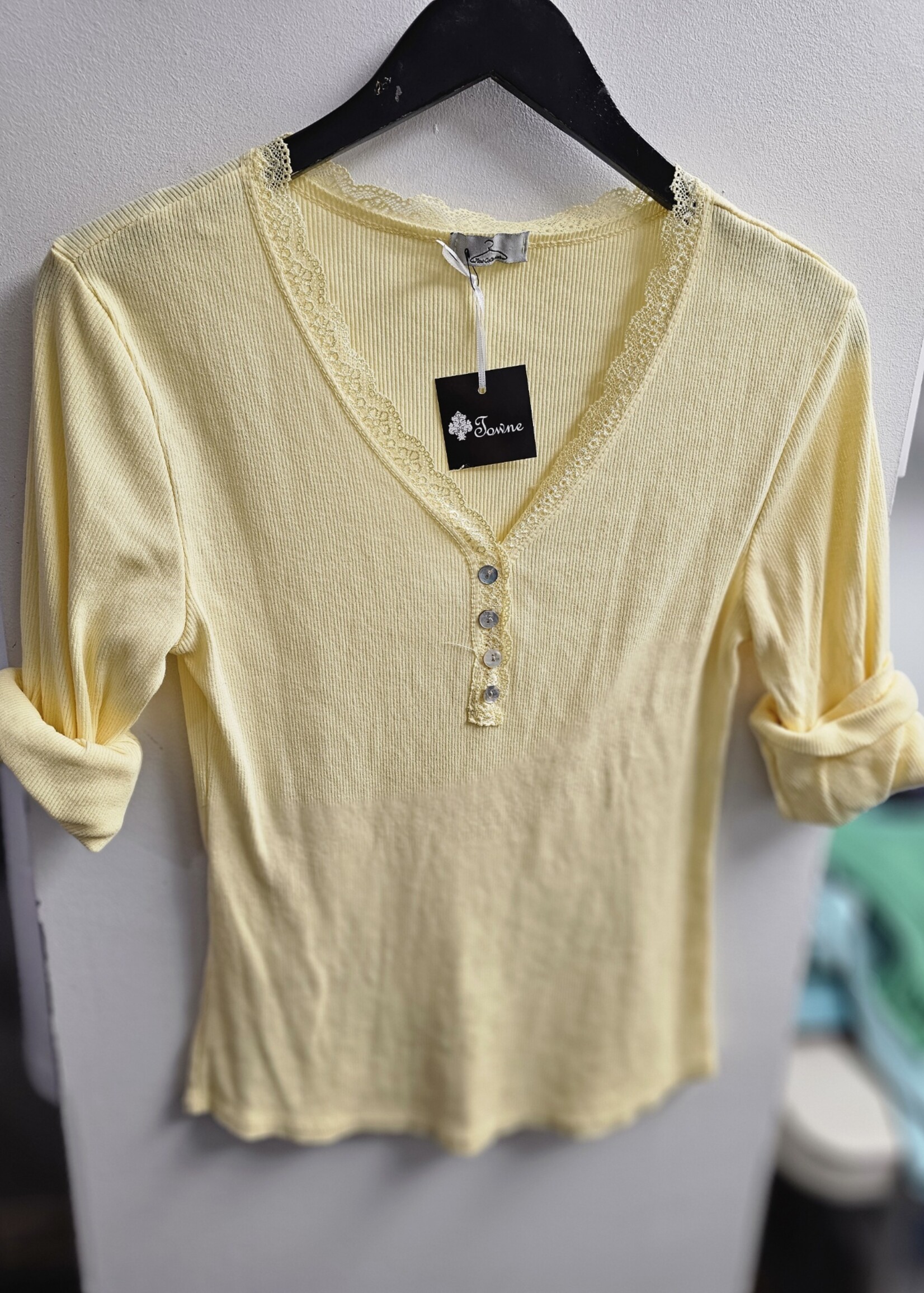 Lace trim henley +4 colors