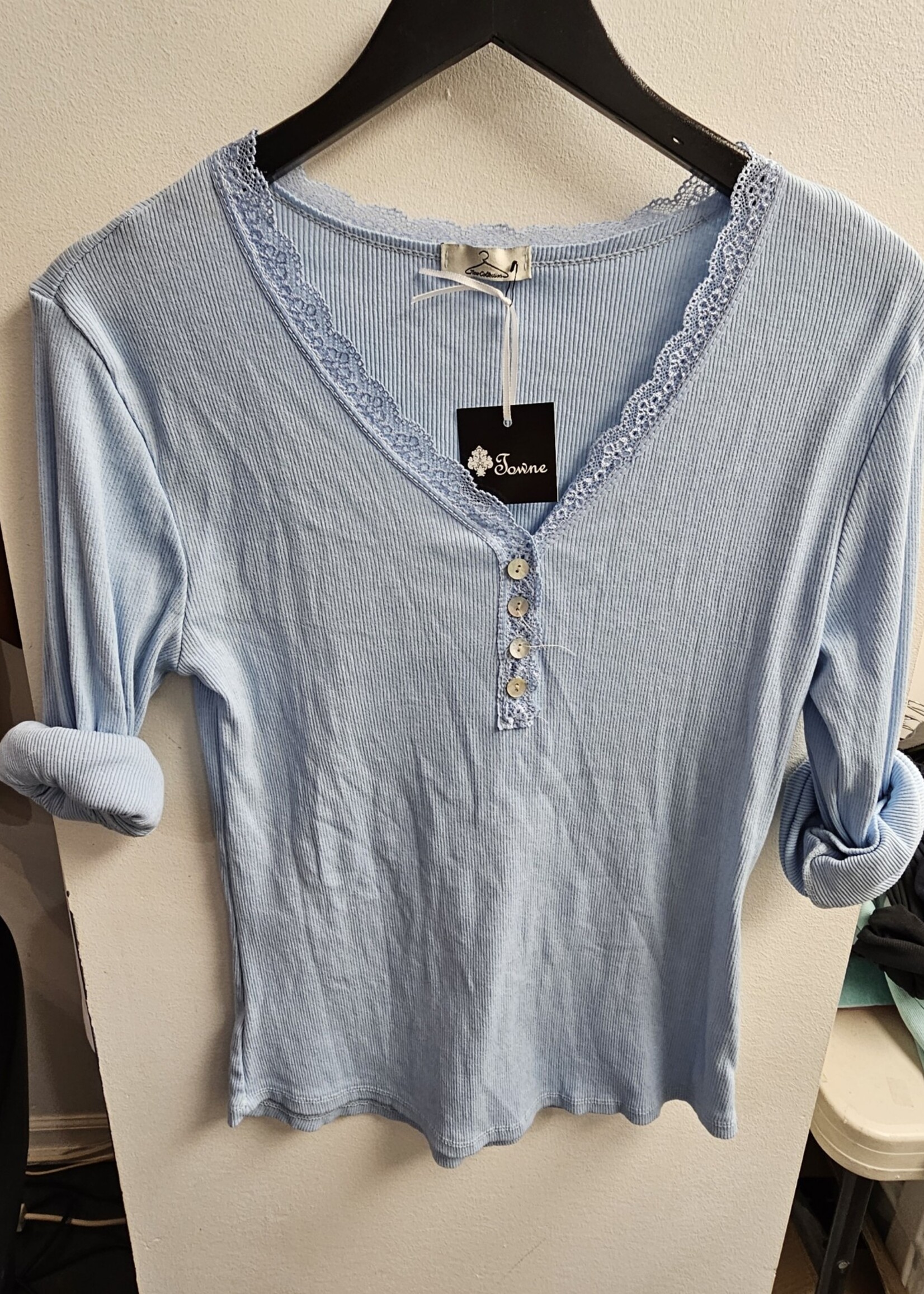 Lace trim henley +4 colors