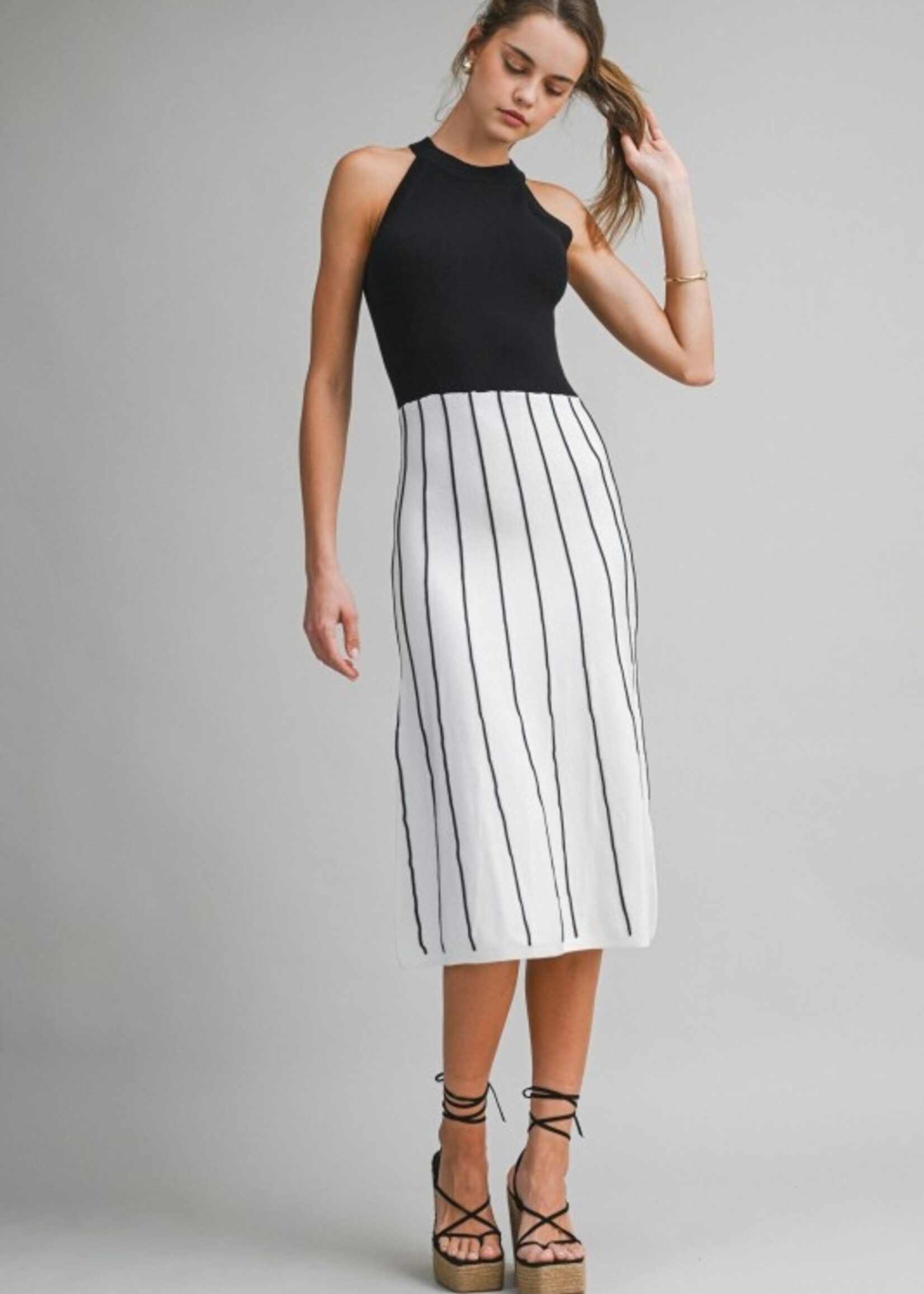 Stripe halter midi