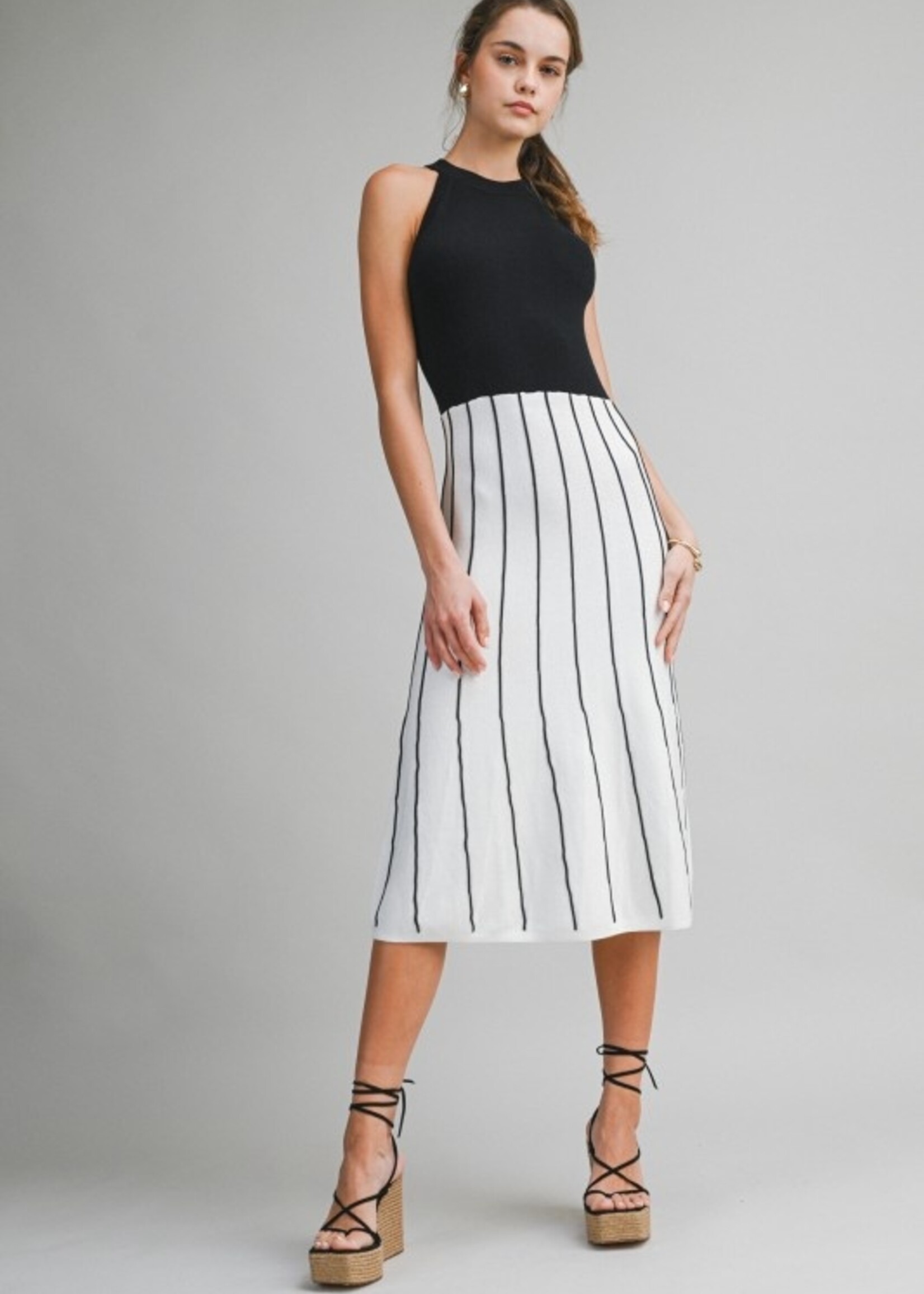 Stripe halter midi