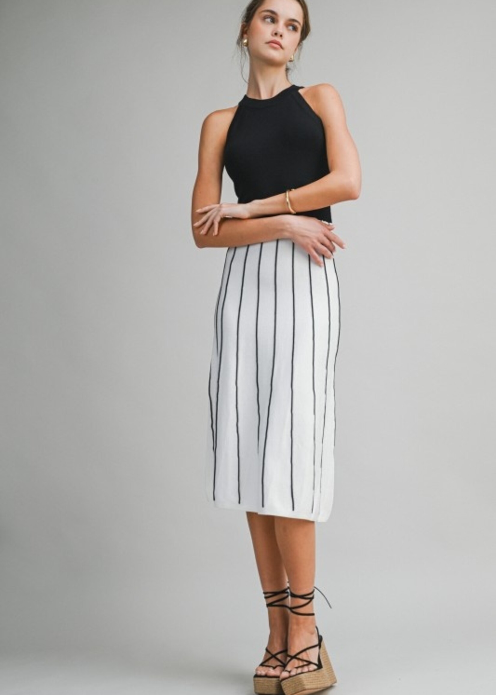 Stripe halter midi