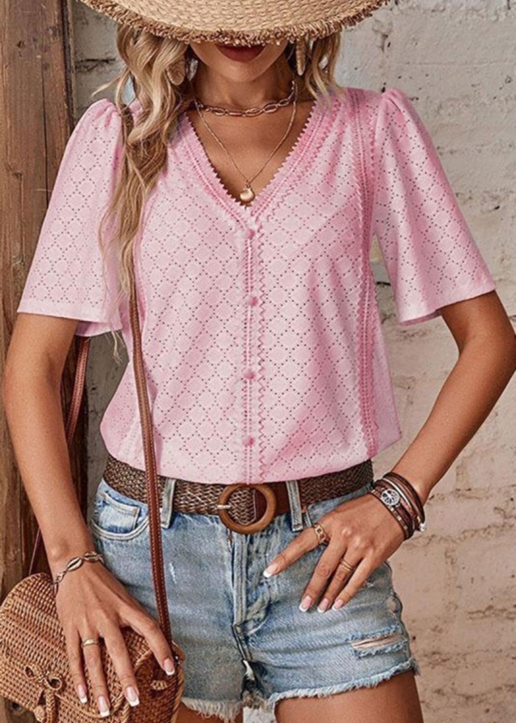 Eyelet V neck Tee +3 colors