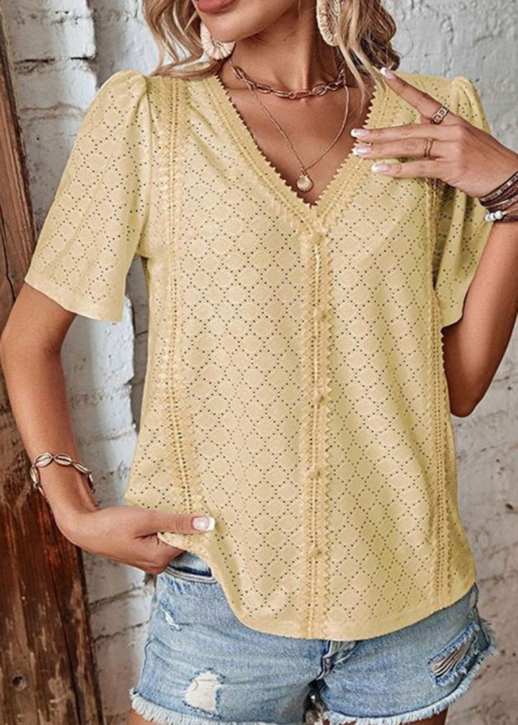 Eyelet V neck Tee +3 colors