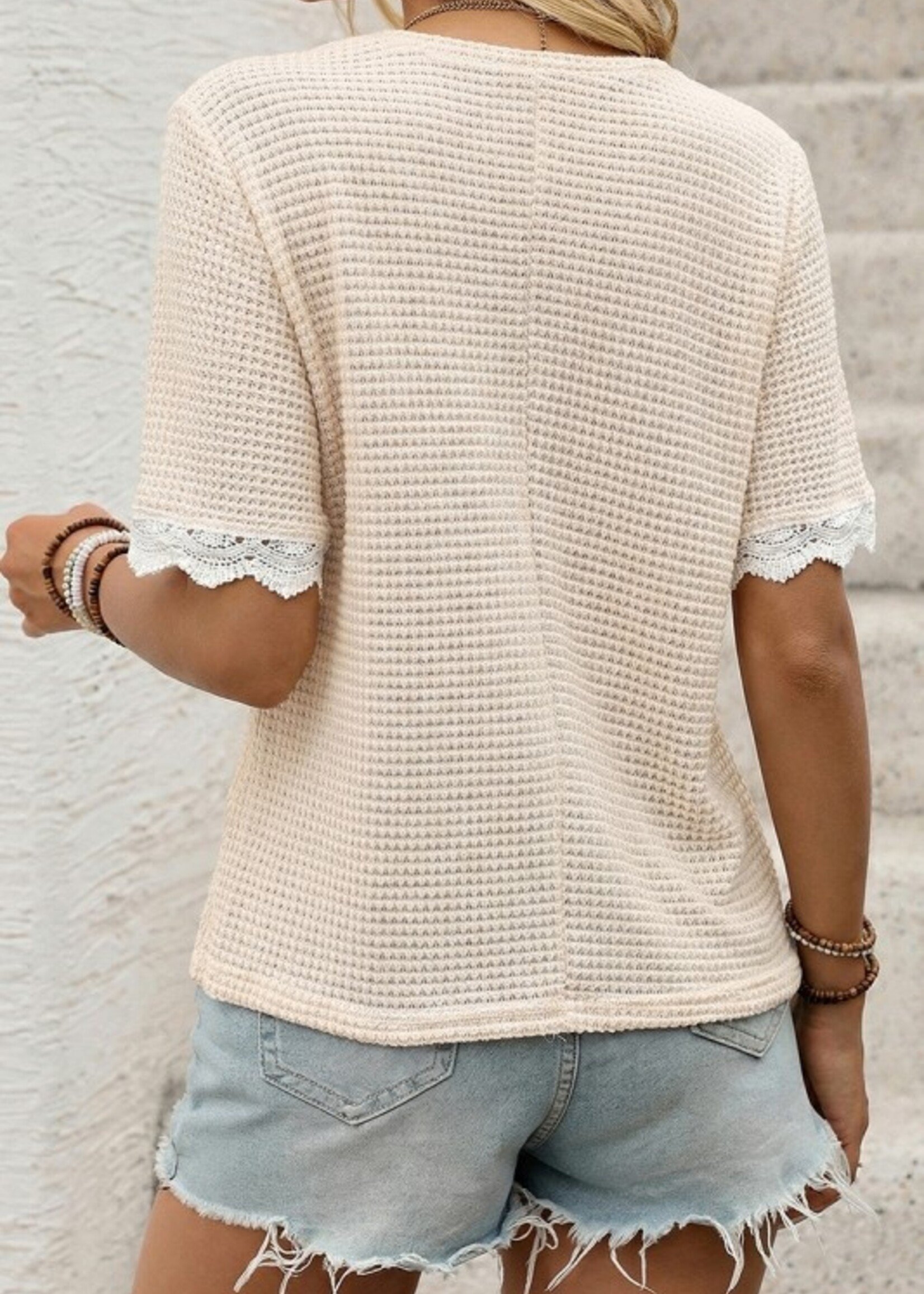 Lace trim button tee