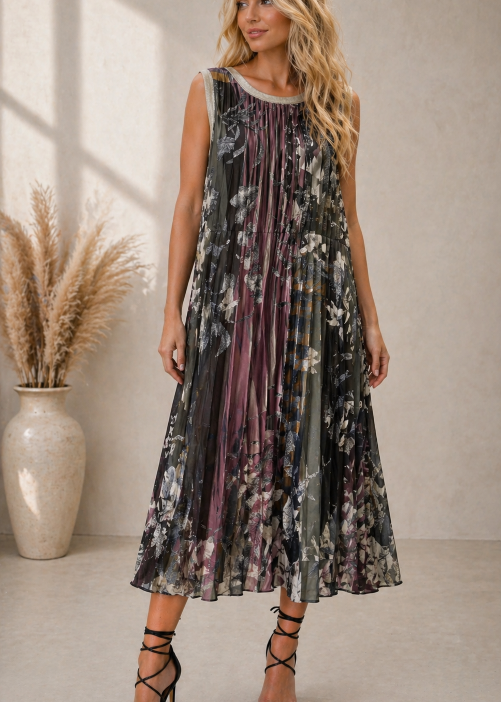 Pleat print midi