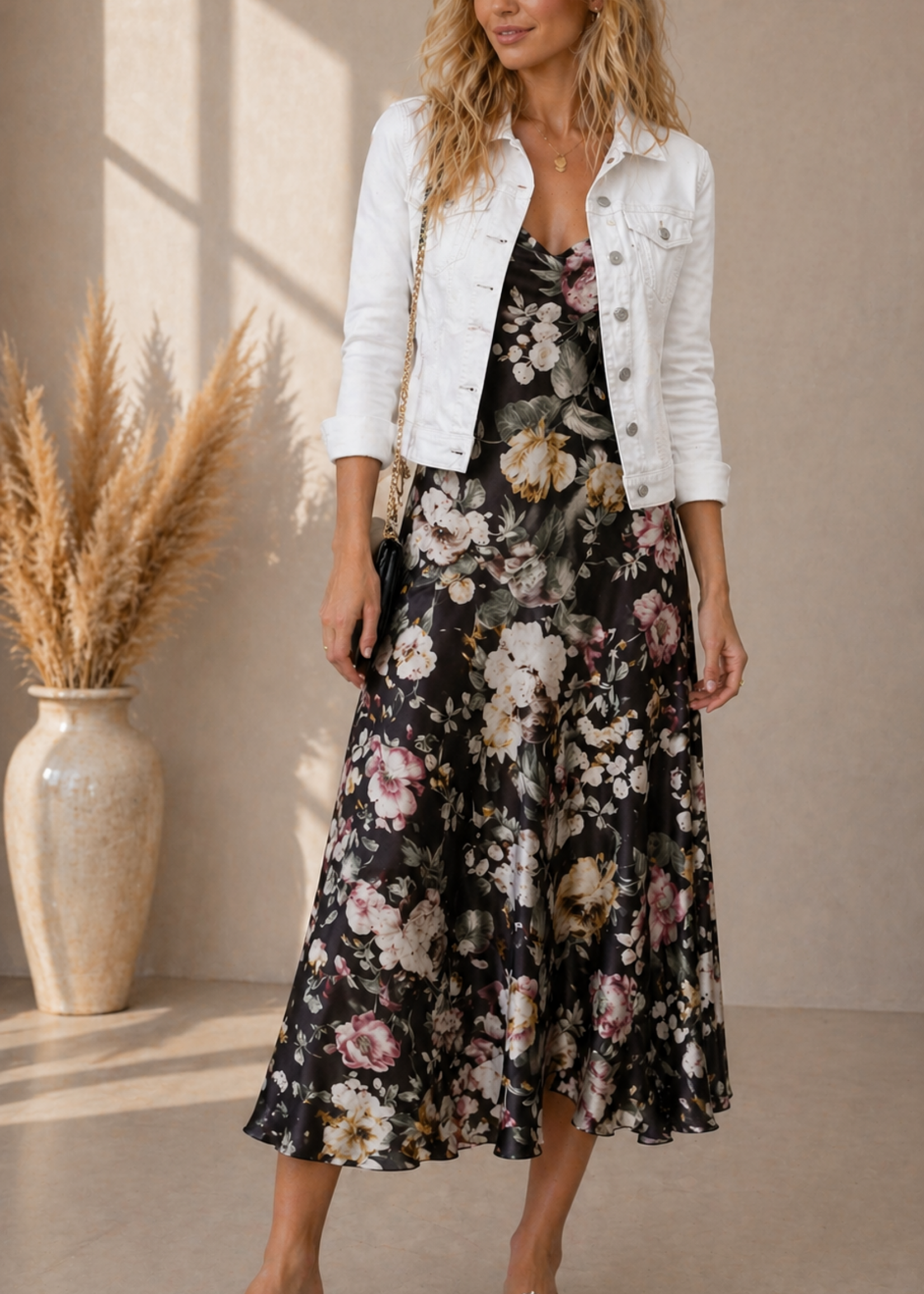 Satin print midi