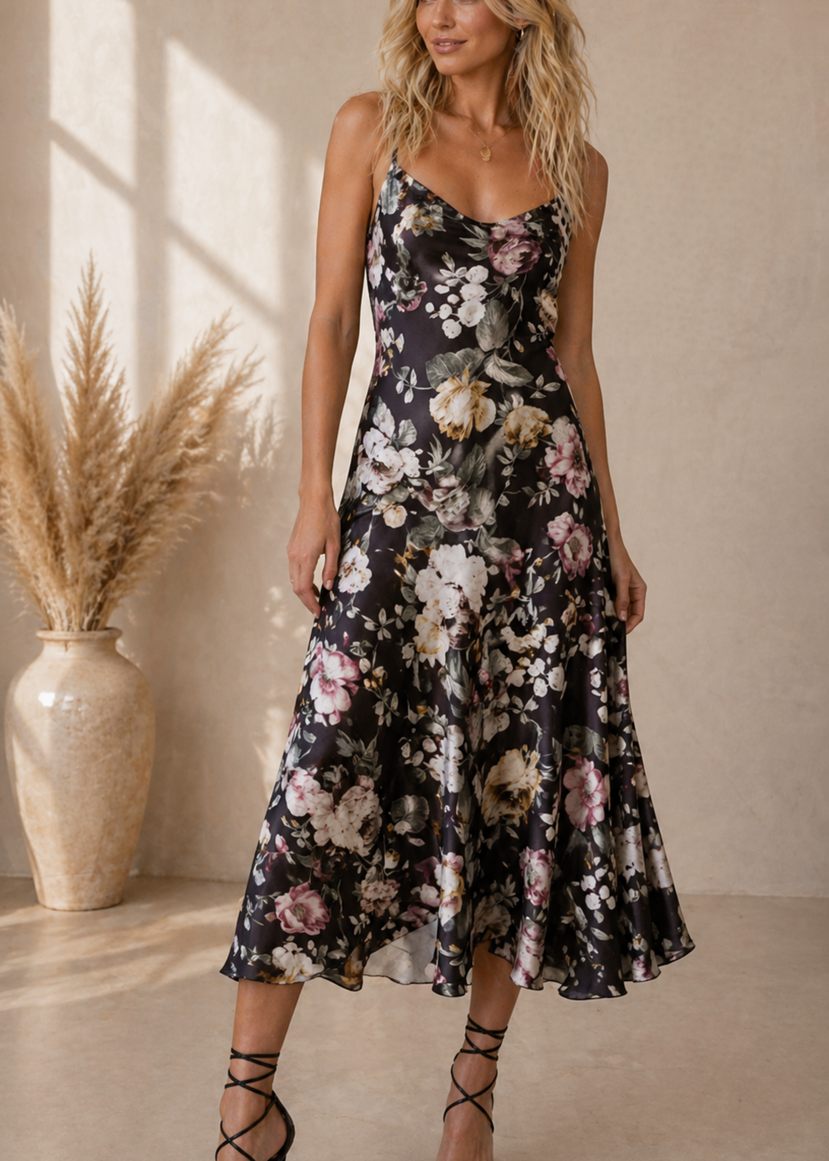 Satin print midi
