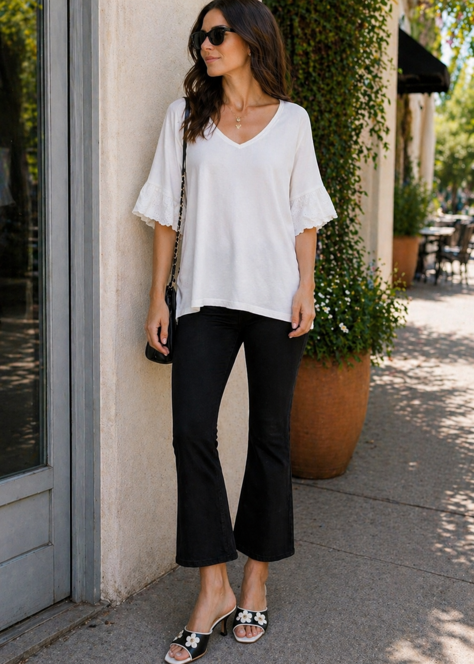 Eyelet sleeve tee +4 colors