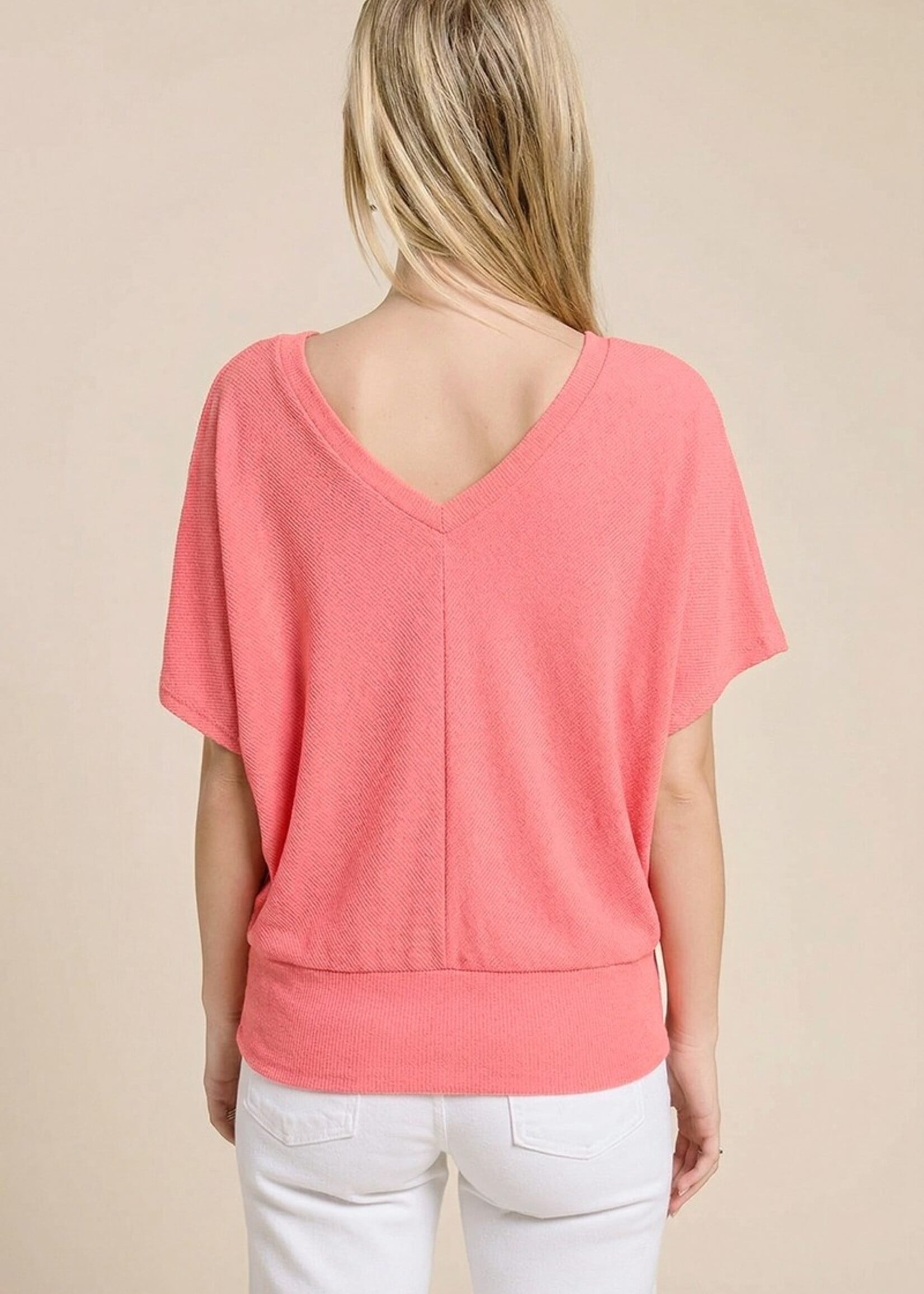 Banded hem V neck top +2 colors