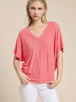 Banded hem V neck top +2 colors