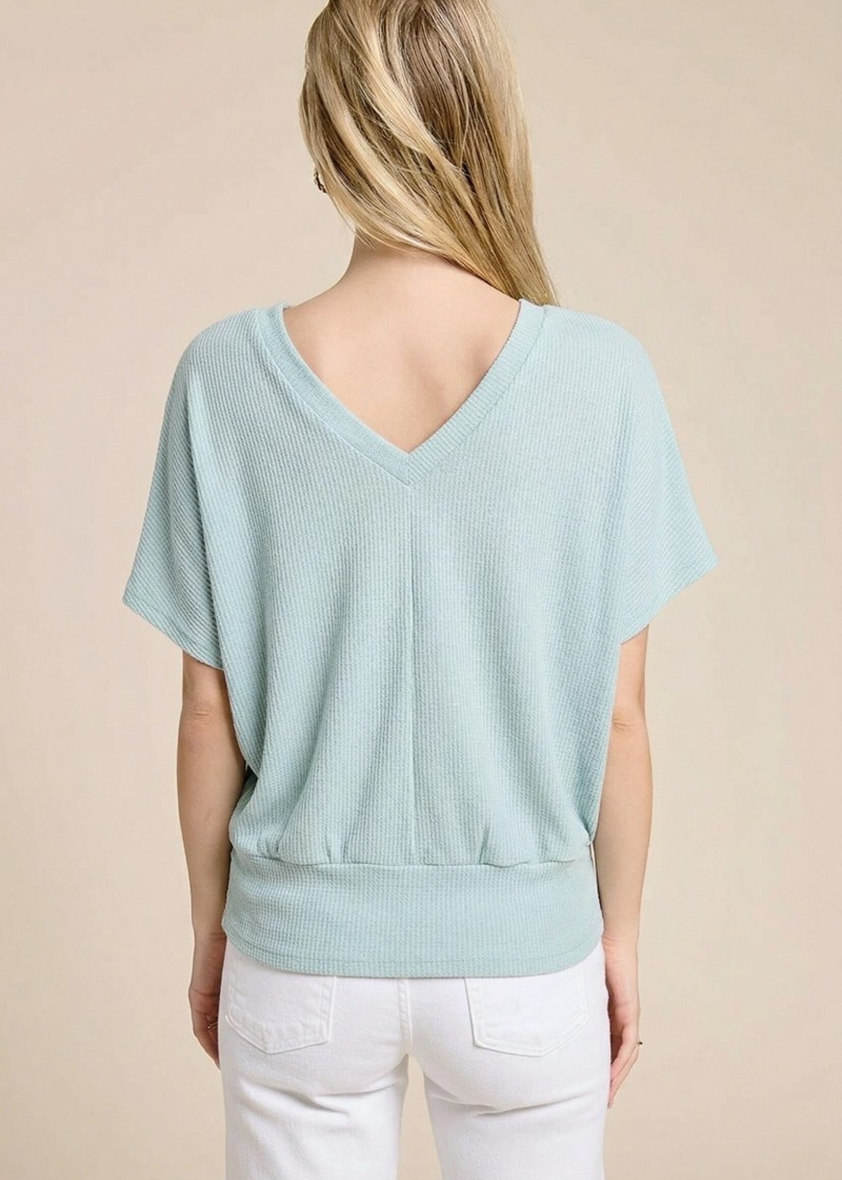 Banded hem V neck top +2 colors