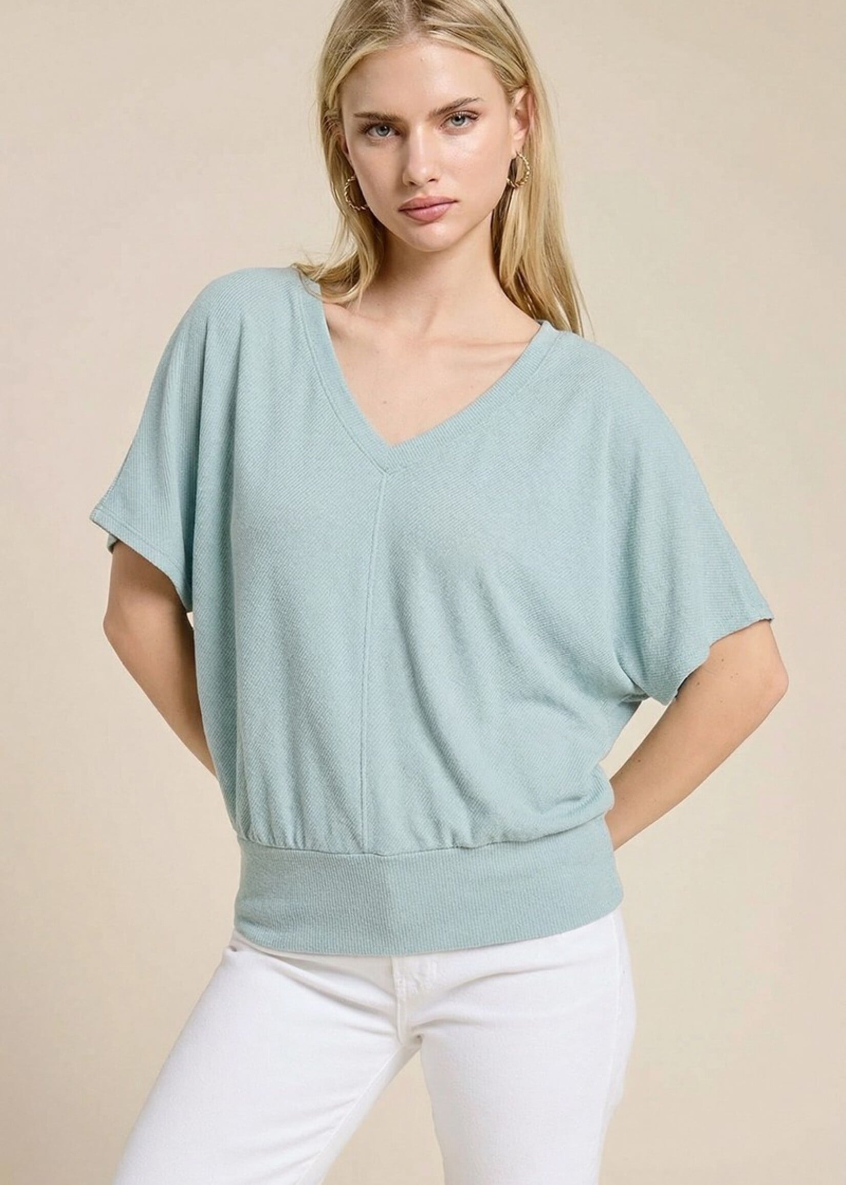 Banded hem V neck top +2 colors