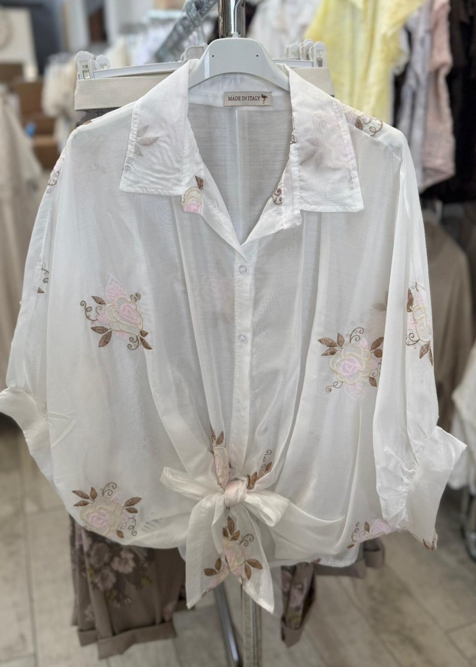 Embroidered tie blouse